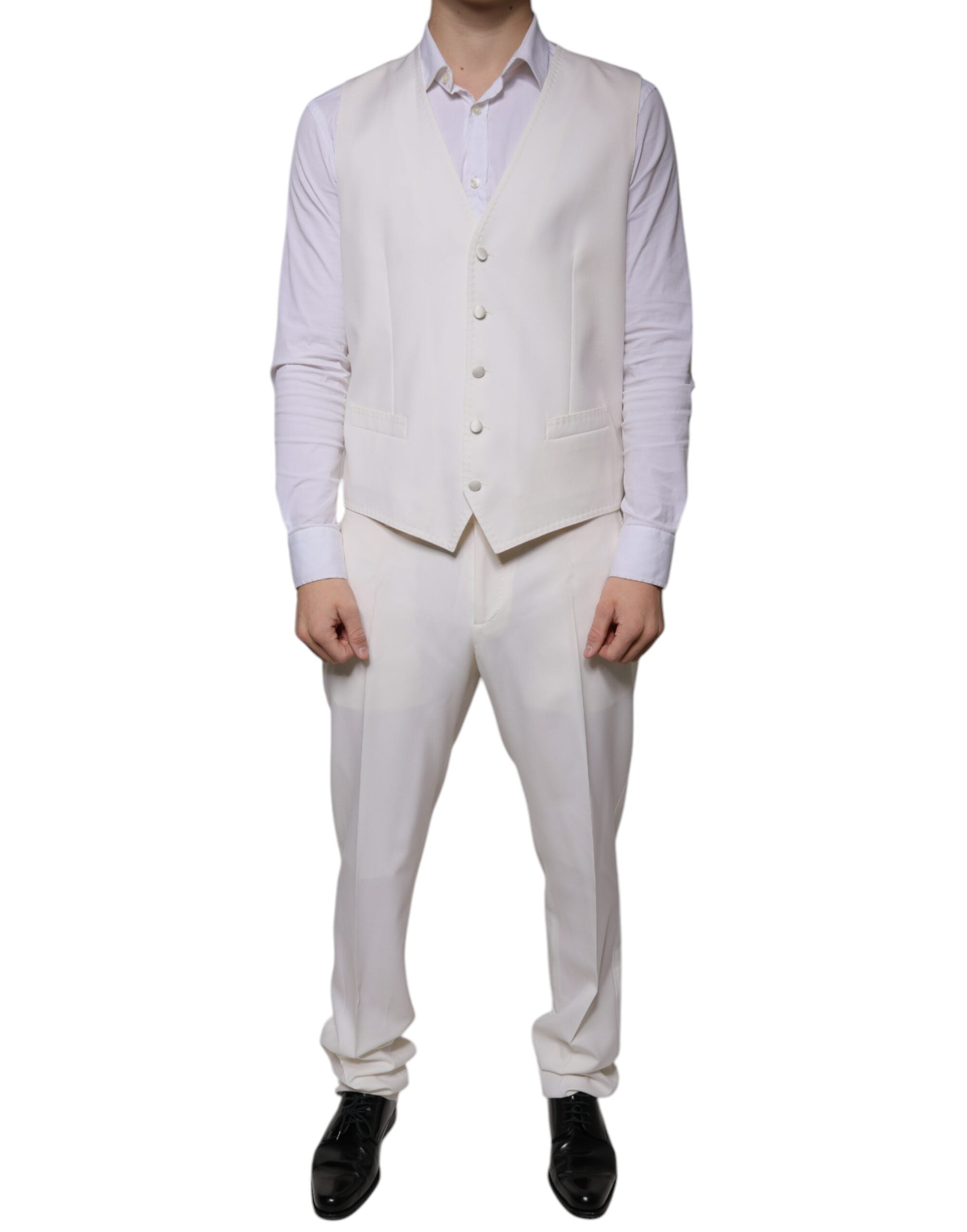 Dolce & Gabbana White Wool Silk 3 Piece SlimFit Formal Men's Suit