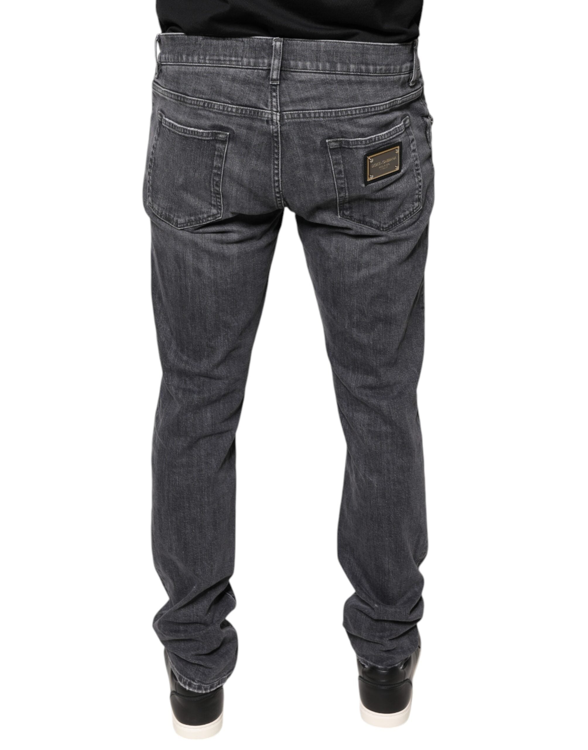 Dolce & Gabbana Dark Gray Tattered Cotton Skinny Denim Men's Jeans (Pre-Owned)