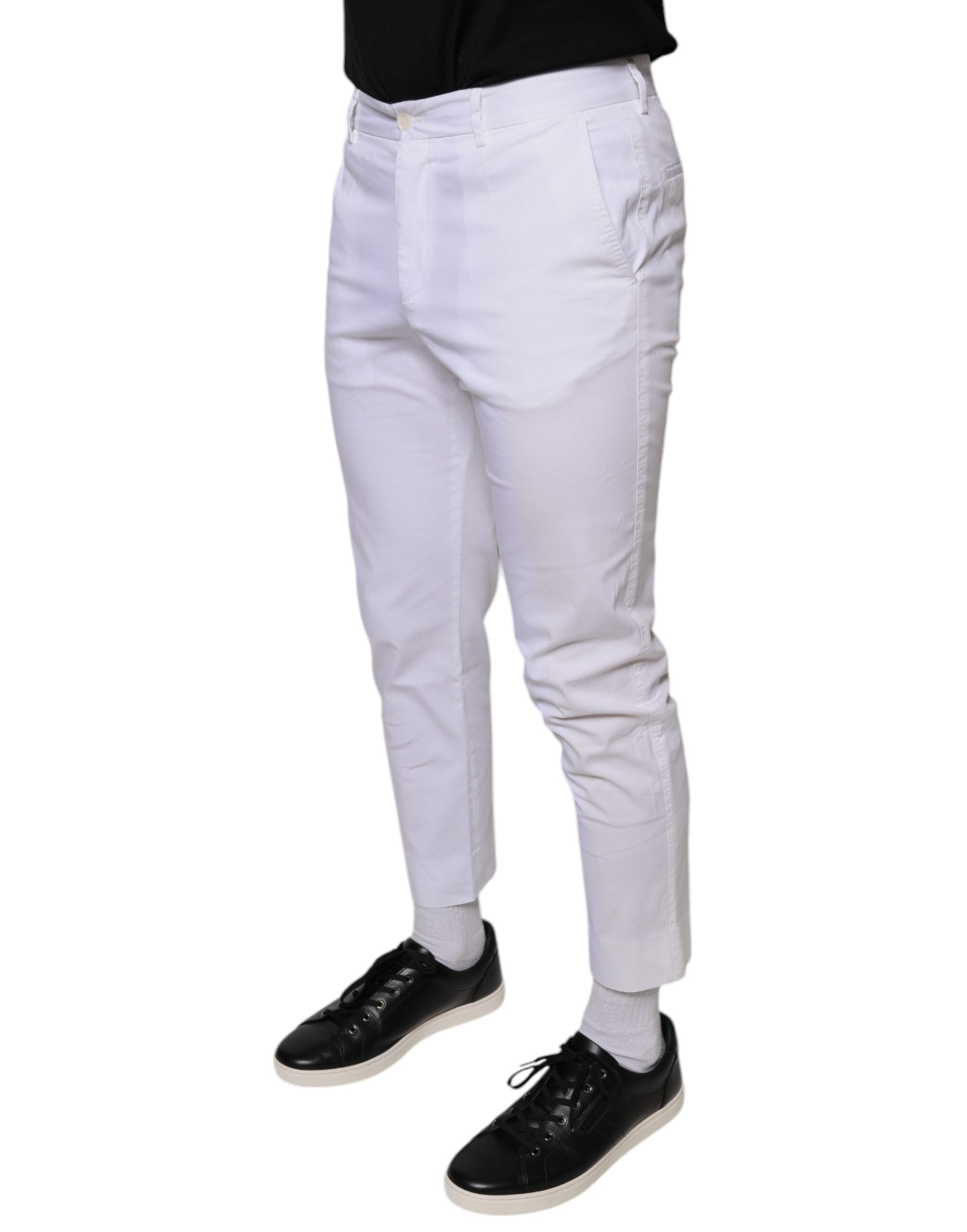 Dolce & Gabbana White Cotton Skinny Dress Men's Pants (Pre-Owned)