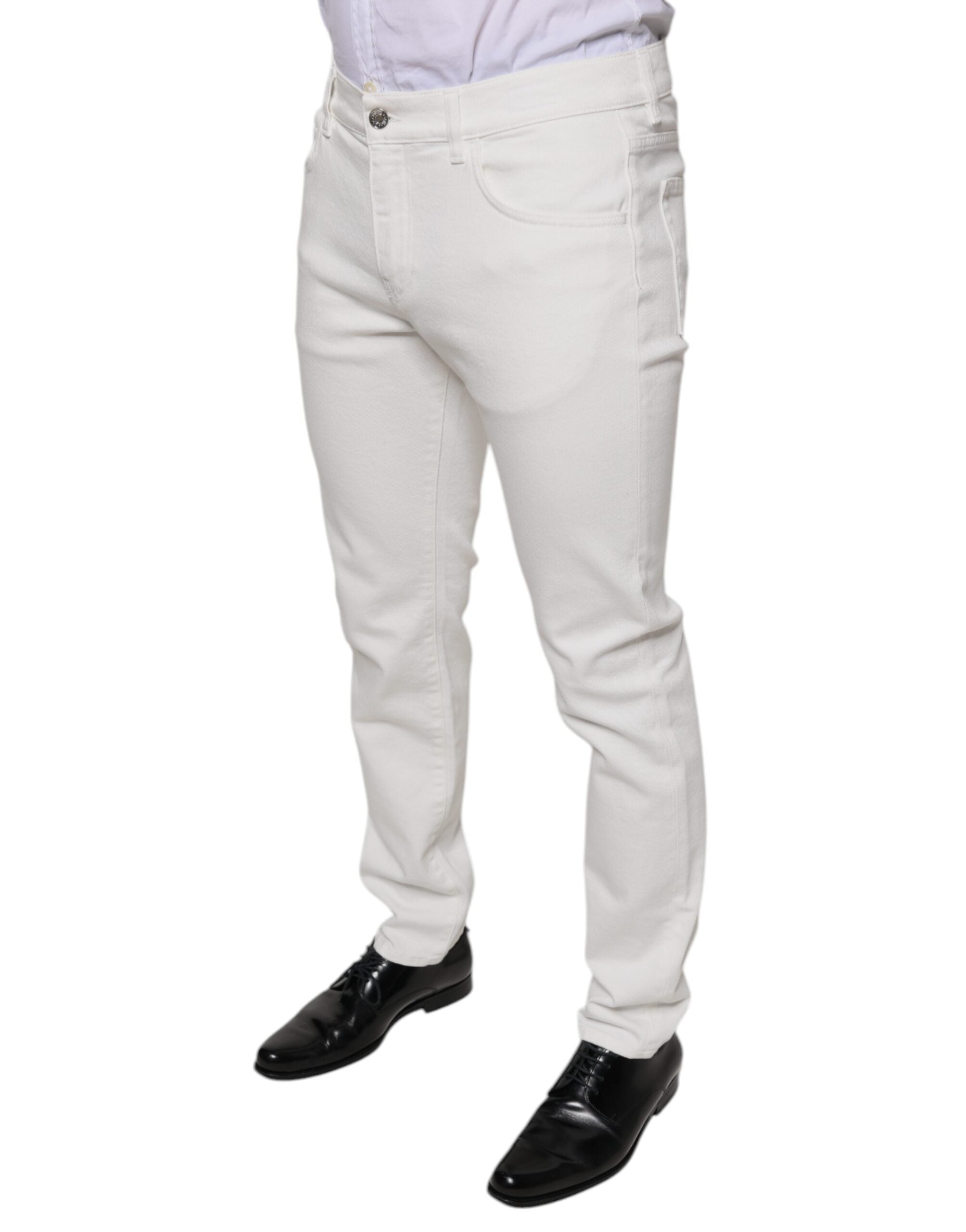 Dolce & Gabbana White Cotton Skinny Slim Men Denim Men's Jeans