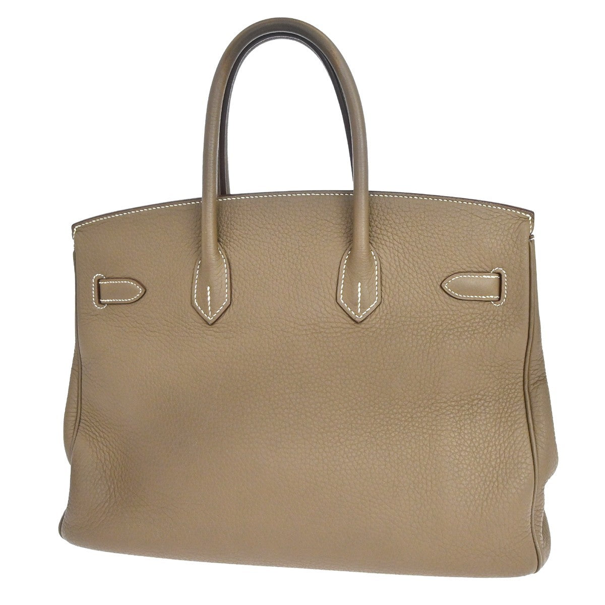 Hermes Birkin Grey Clemence With Palladium Hardware Beige Calfskin Handbag (Pre-Owned)
