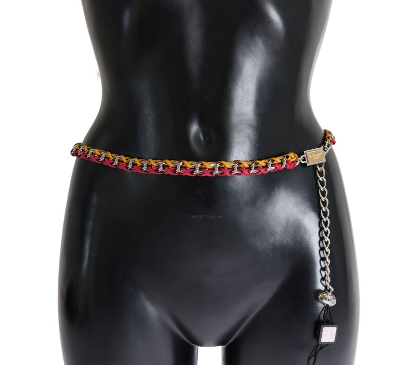 Dolce & Gabbana Red Yellow Leather Crystal Women's Belt
