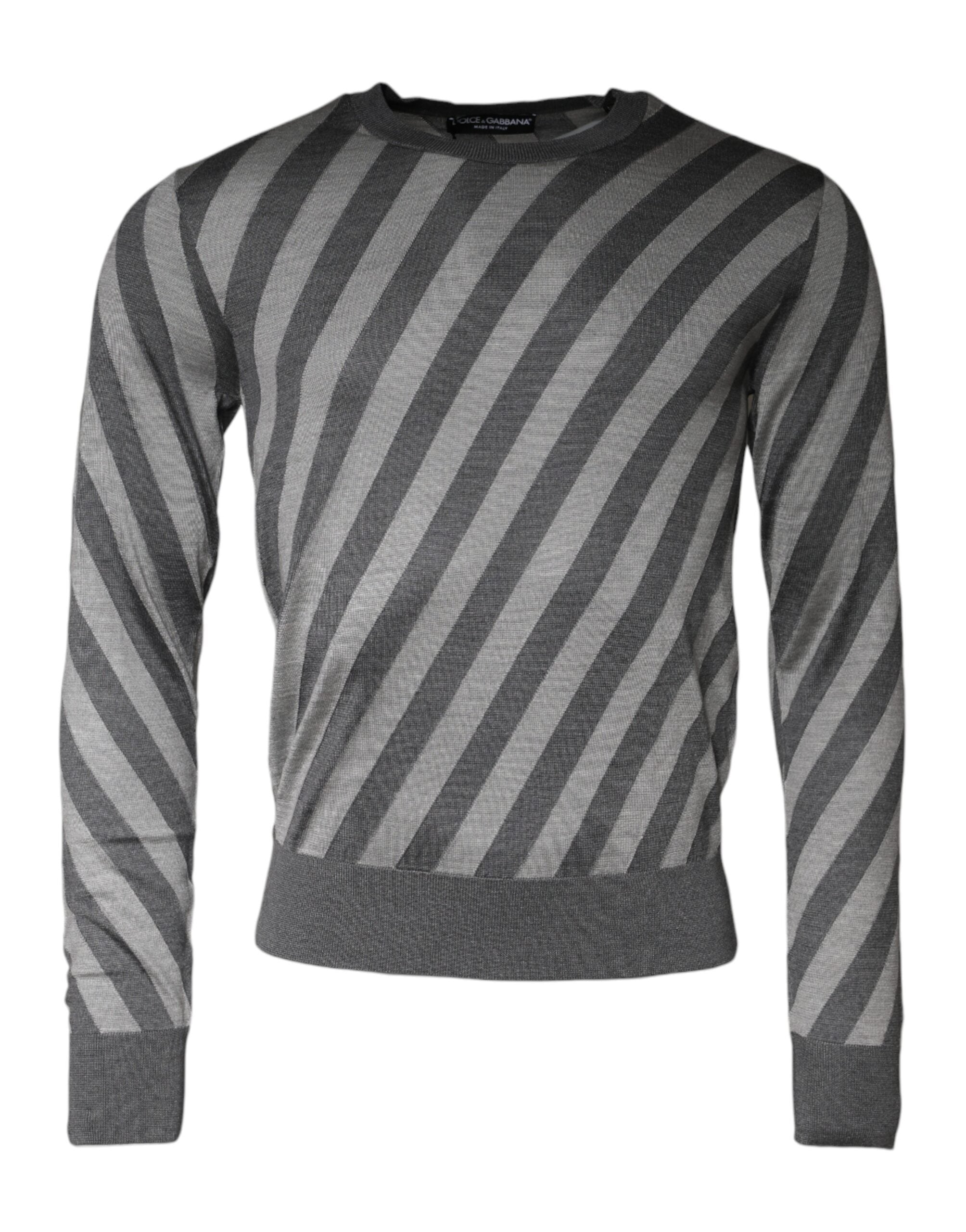 Dolce & Gabbana Gray Stripes Long Sleeve Round Neck Pullover Men's Sweater