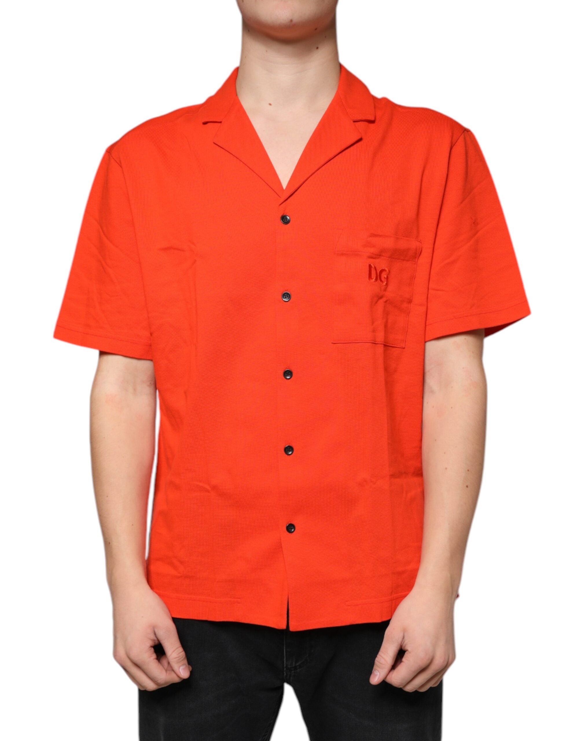 Dolce & Gabbana Orange Cotton Button Down Casual Polo Men's Shirt