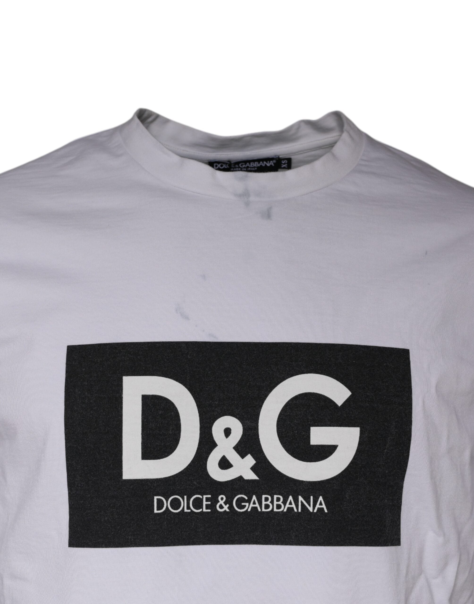 Dolce & Gabbana White Logo Print Cotton Crew Neck Men's T-shirt (Pre-Owned)