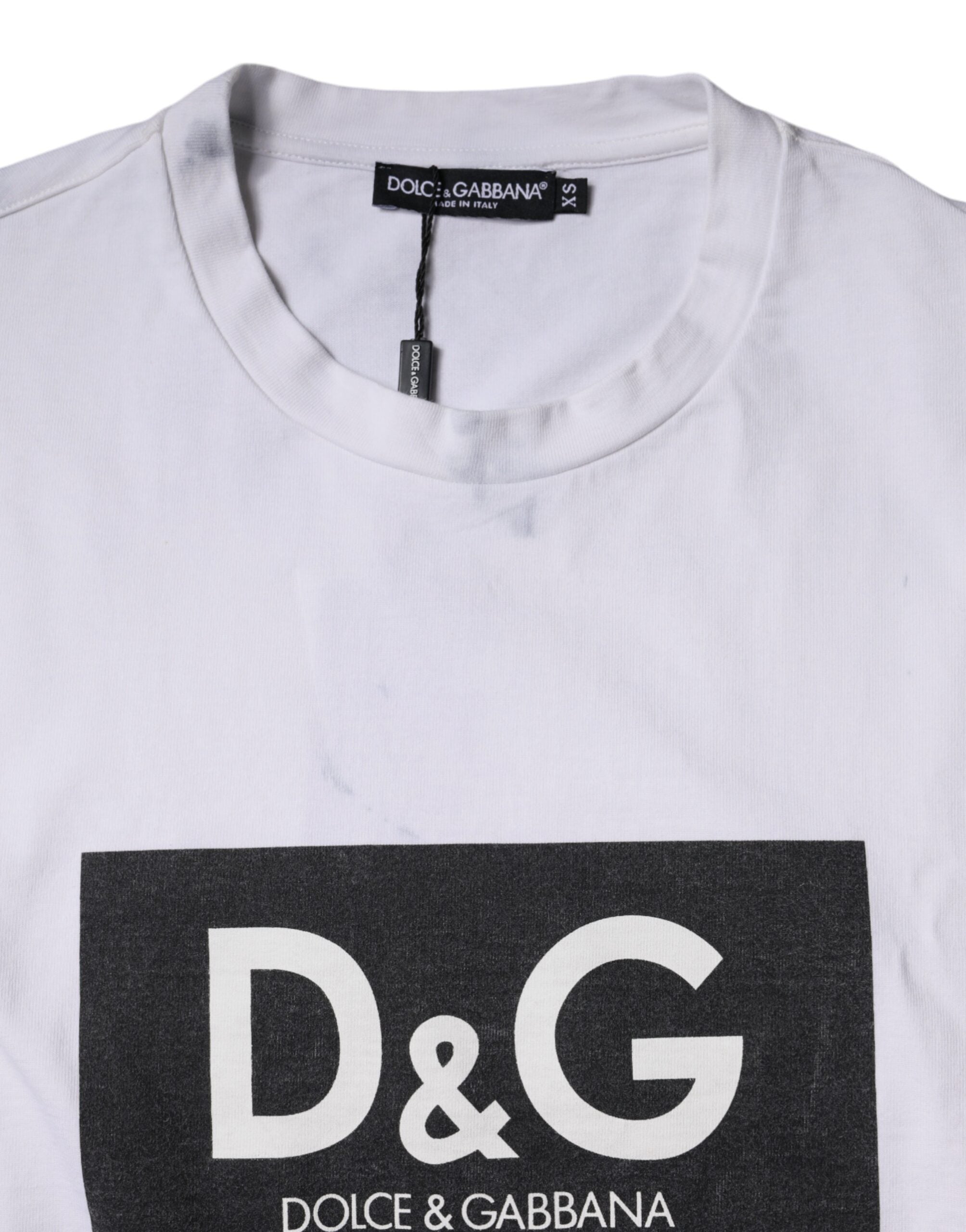 Dolce & Gabbana White Logo Print Cotton Crew Neck Men's T-shirt (Pre-Owned)