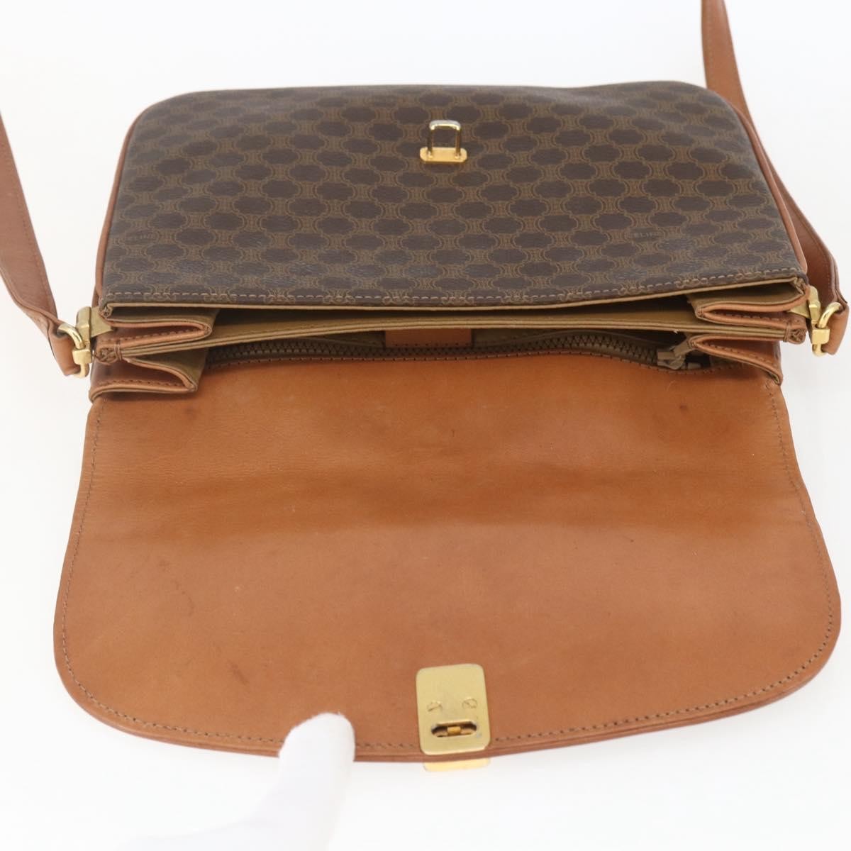 Celine Vintage Macadam Canvas And Leather Brown Canvas Shoulder Bag Bag (Pre-Owned)