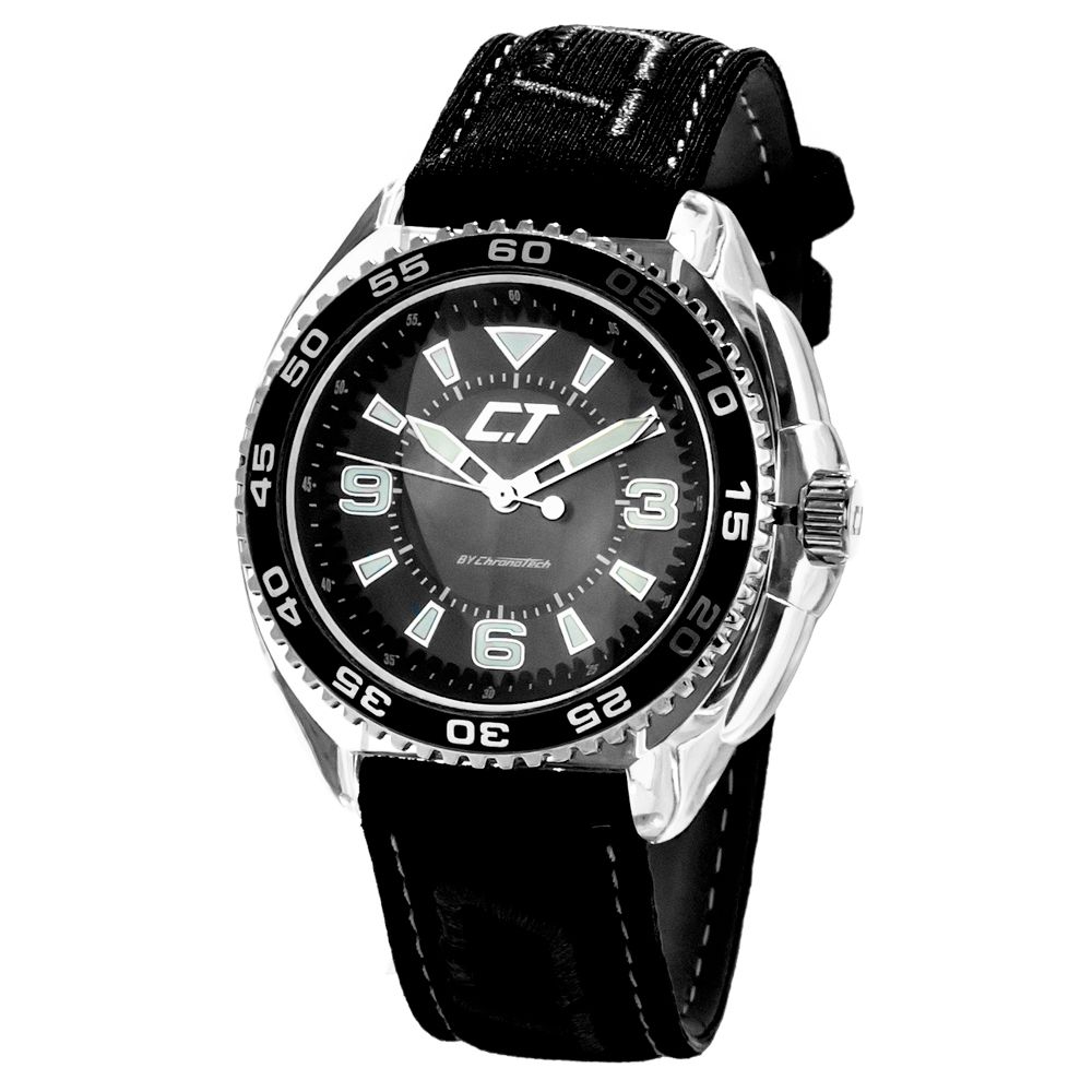 Chronotech Black Leather Men's Watch