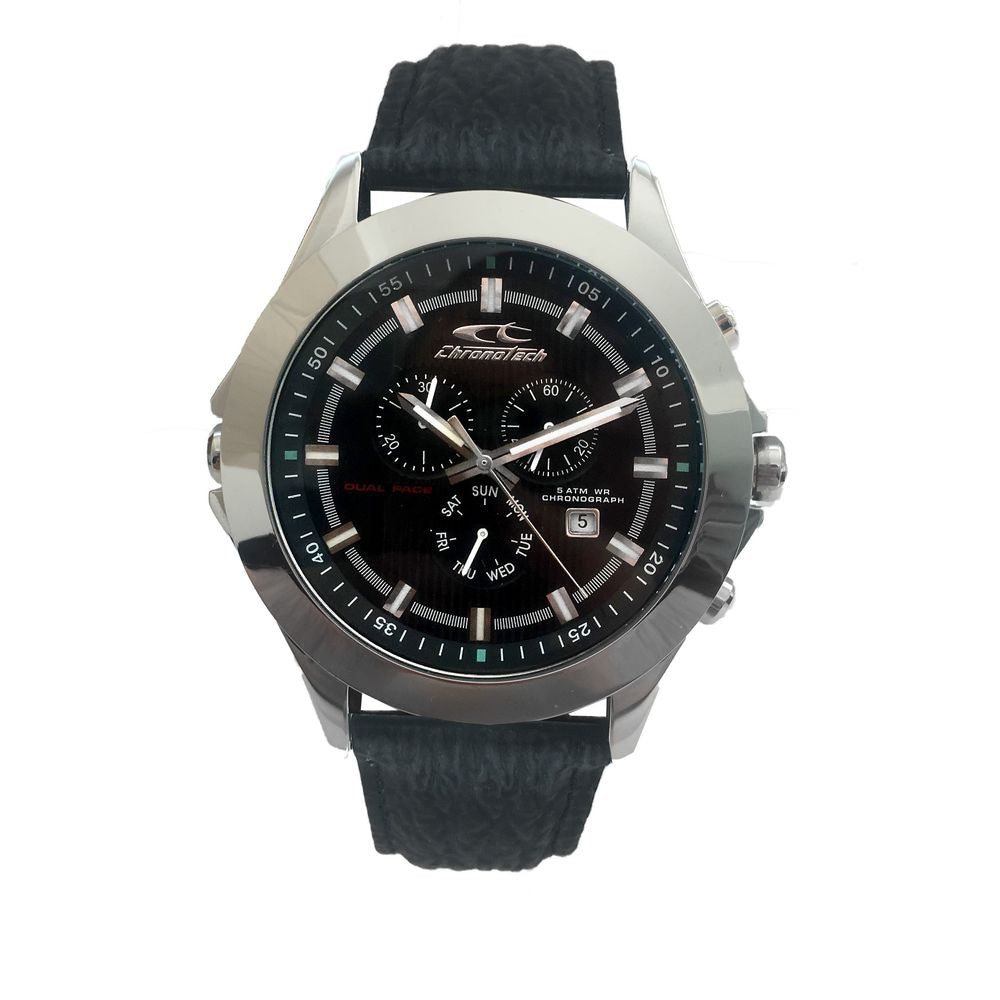 Chronotech Black Leather Men's Watch