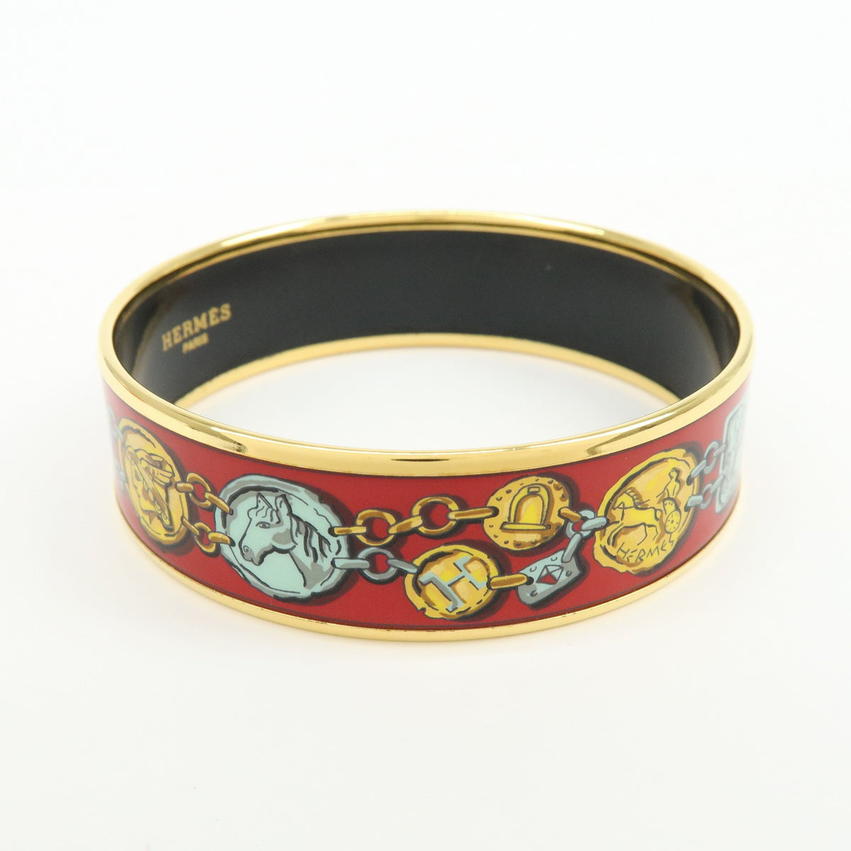 Hermes Bangle Printed Enamel Red Gold_Plated Bracelet Jewelry (Pre-Owned)