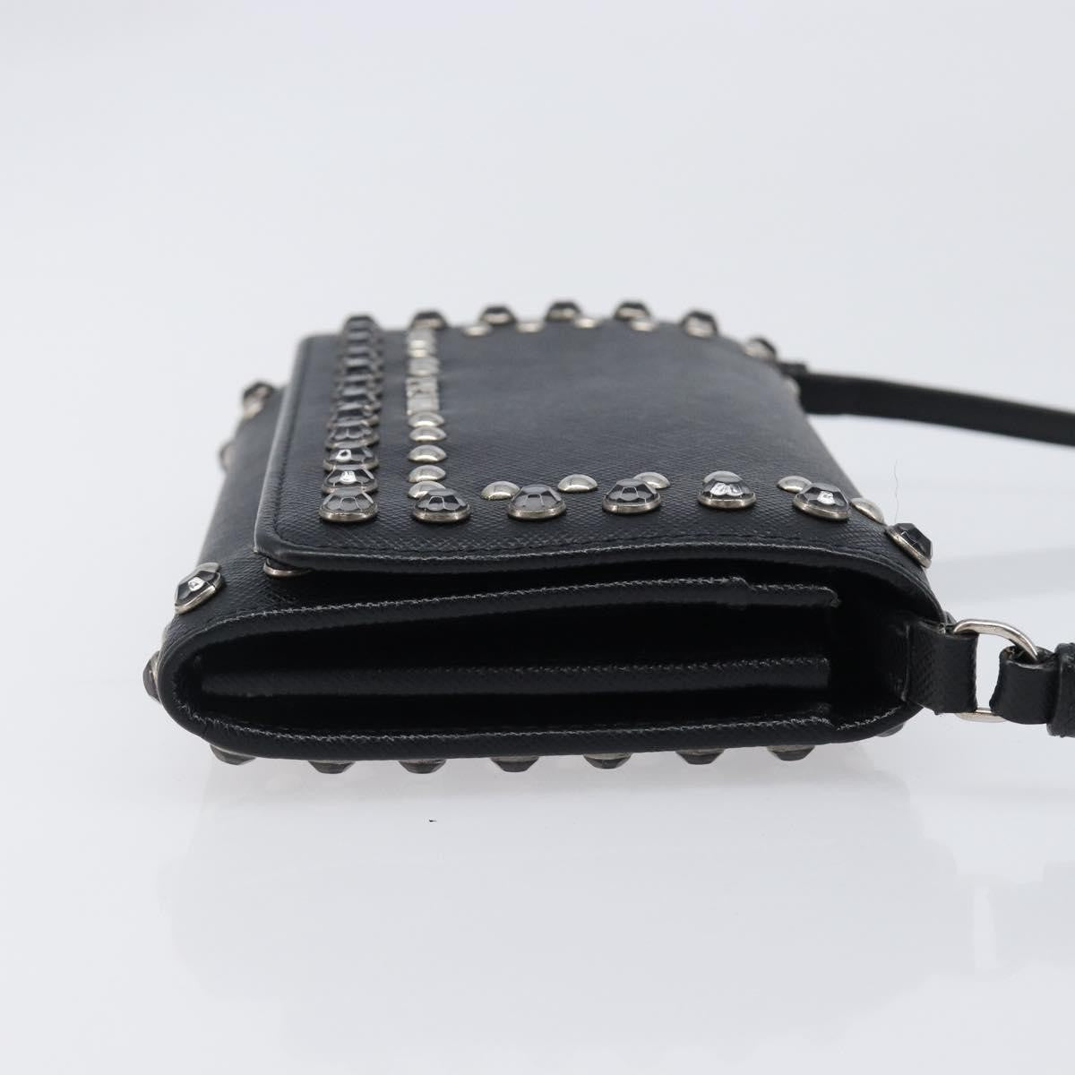Prada Flap Studded Saffiano Leather Black Leather Crossbody Bag Bag (Pre-Owned)