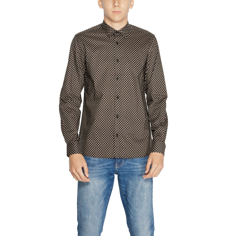 Antony Morato Brown Cotton Pattern Men's Shirt