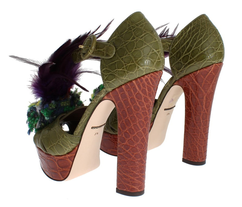 Dolce & Gabbana Caiman Crocodile Leather Crystal Women's Shoes