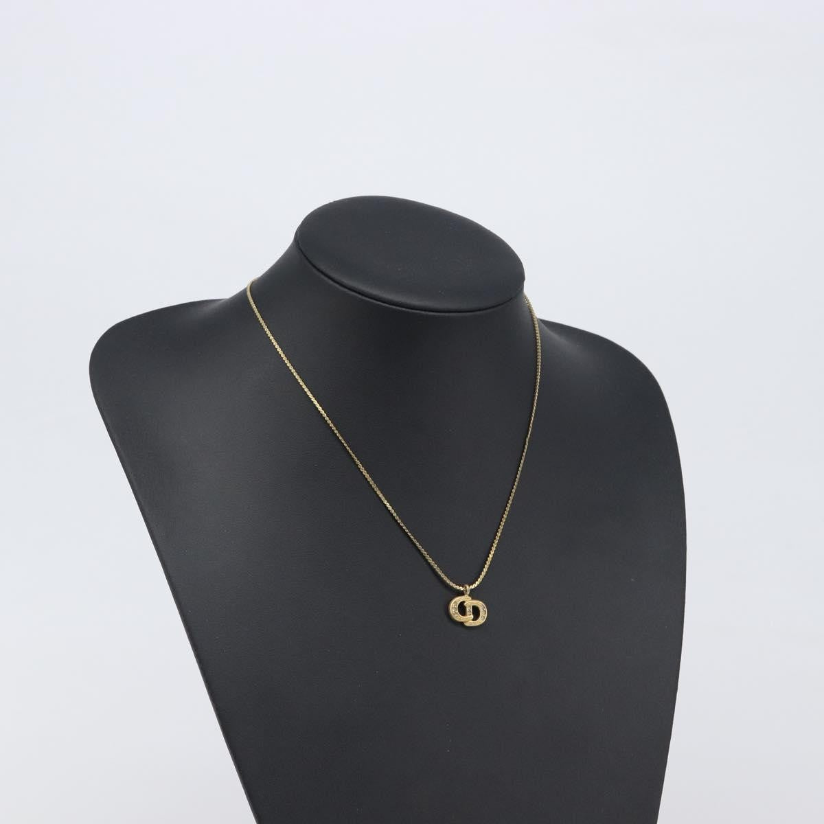 Christian Dior Vintage Cd Pendant Metal With Crystals Gold Metal Necklace Jewelry (Pre-Owned)