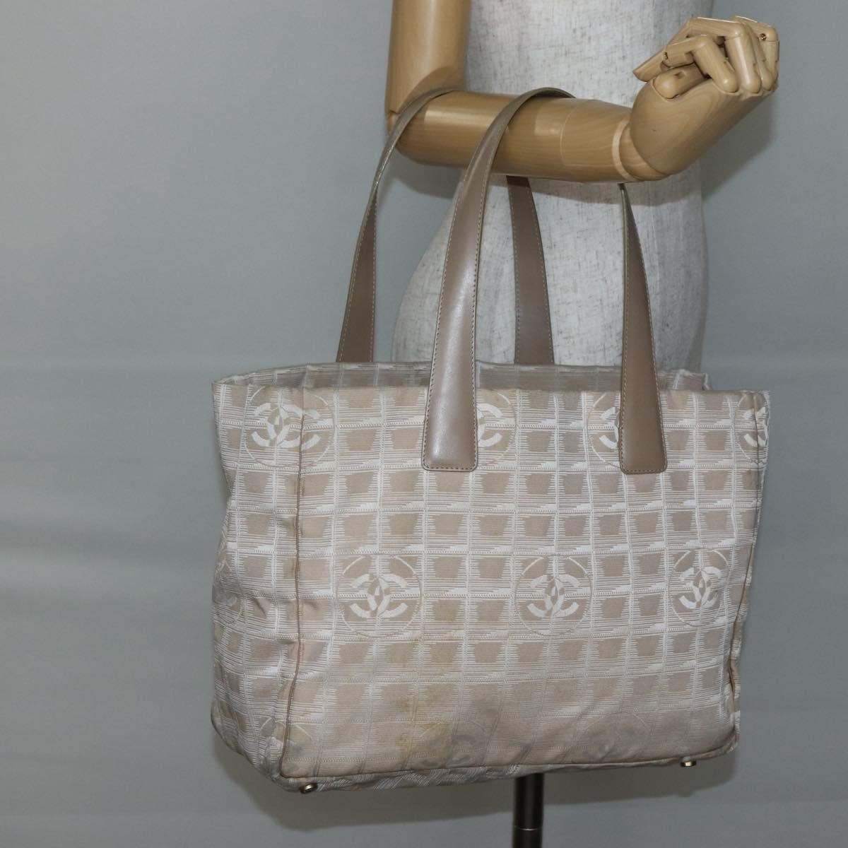 Chanel Travel Line Tote Nylon Beige Nylon Bag (Pre-Owned)