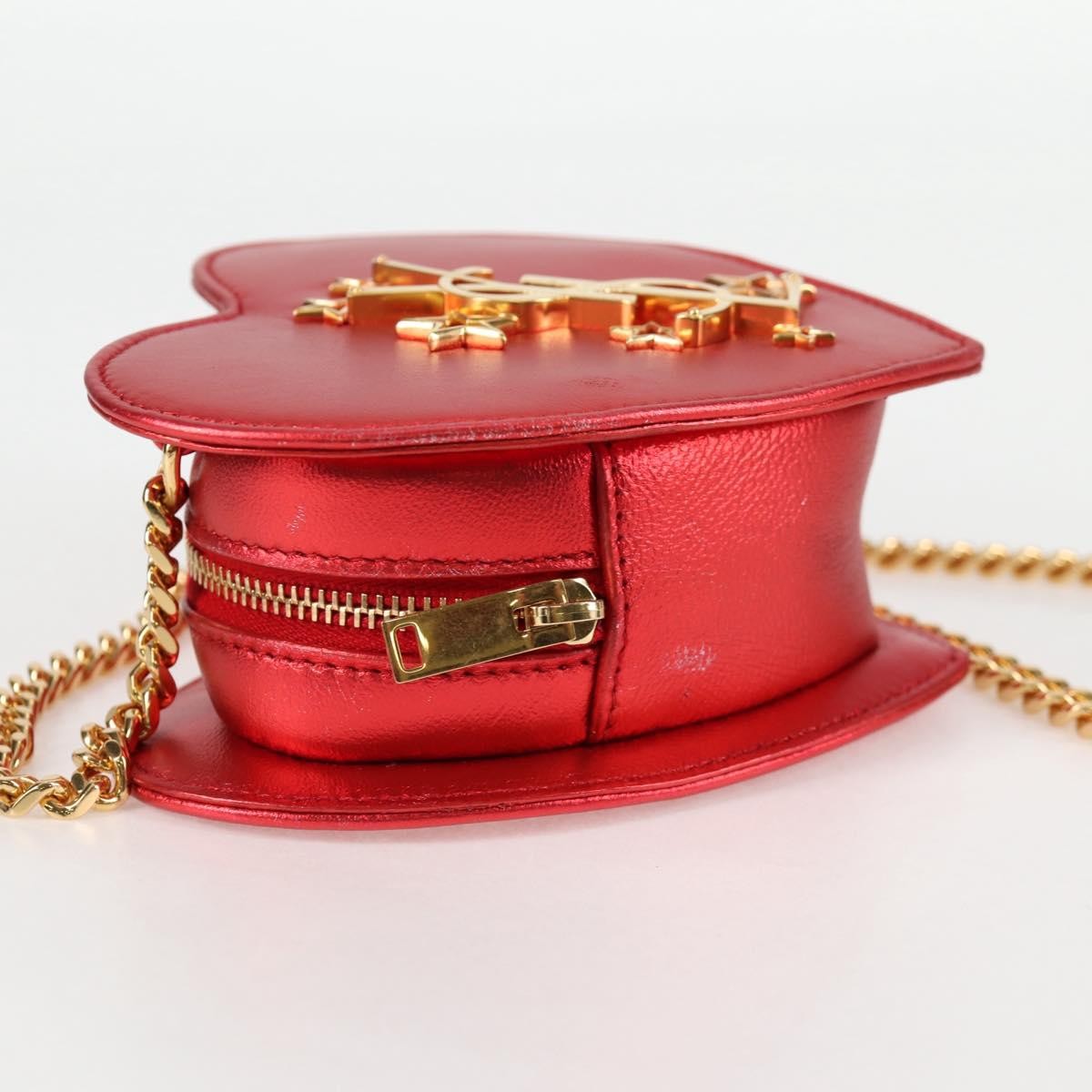 Saint Laurent Love Heart Chain Leather Red Leather Shoulder Bag Bag (Pre-Owned)