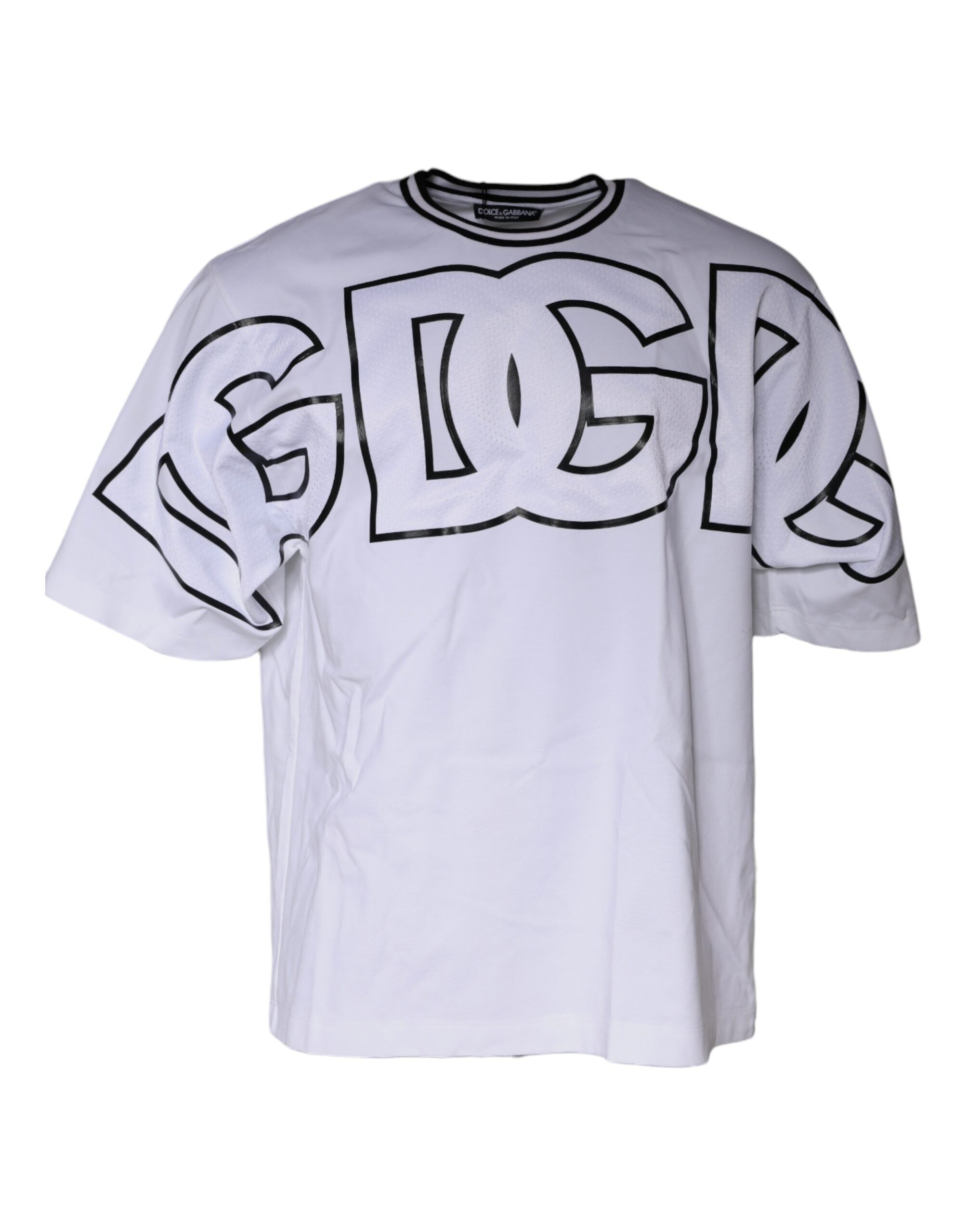 Dolce & Gabbana White Logo Print Crew Neck Men's T-shirt (Pre-Owned)