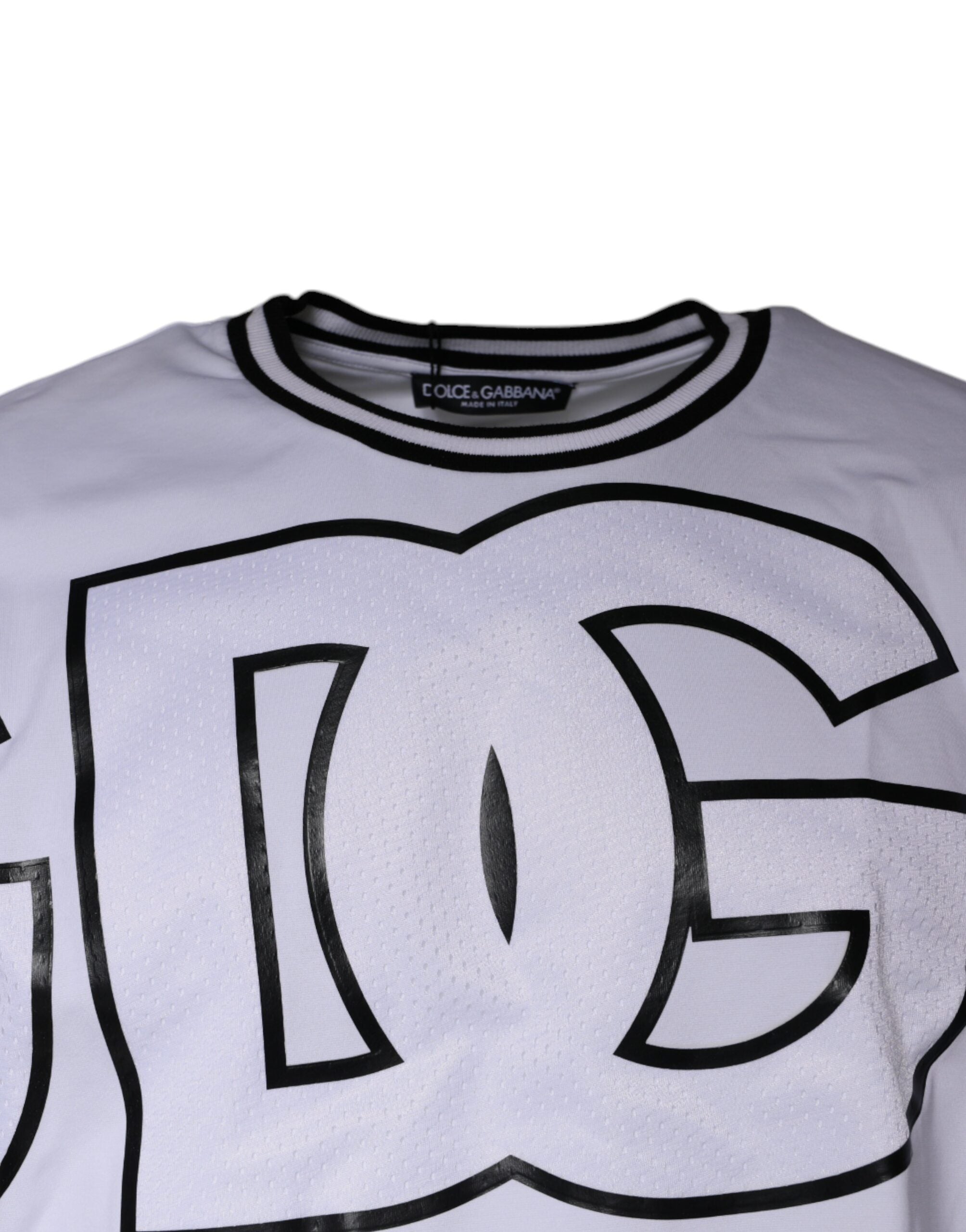 Dolce & Gabbana White Logo Print Crew Neck Men's T-shirt (Pre-Owned)