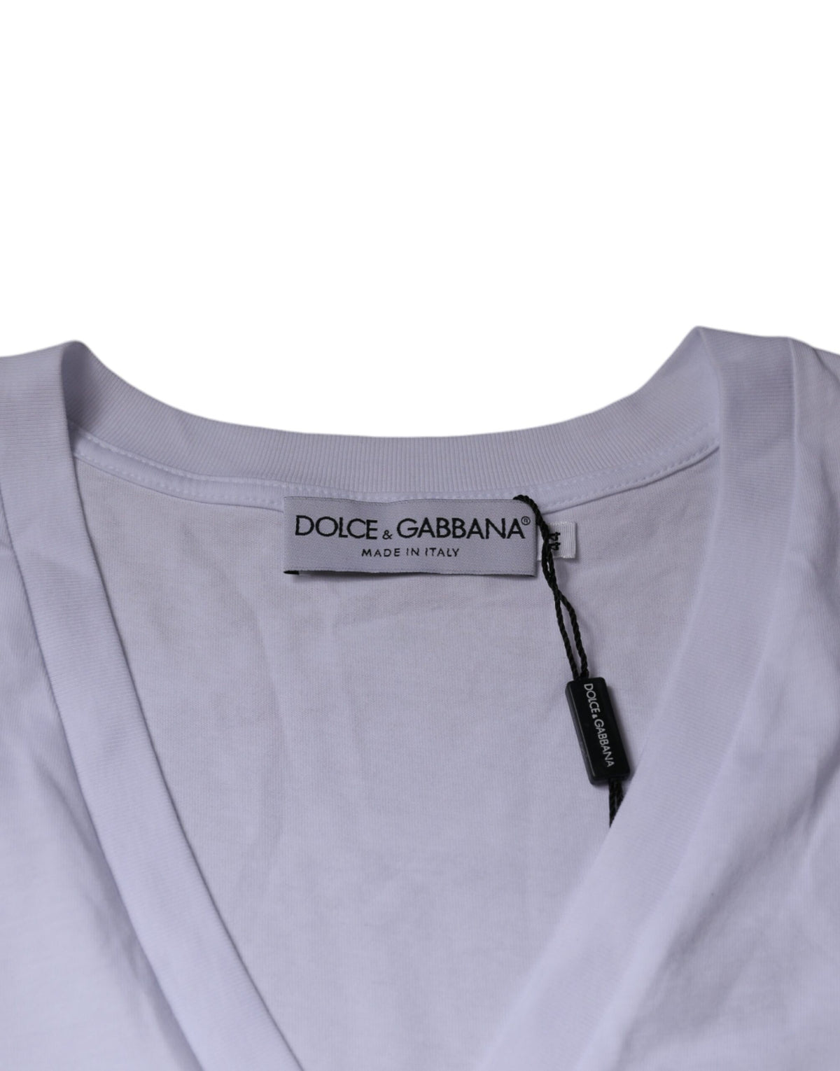 Dolce & Gabbana White Logo Cotton Vneck Short Sleeve Men's T-shirt (Pre-Owned)