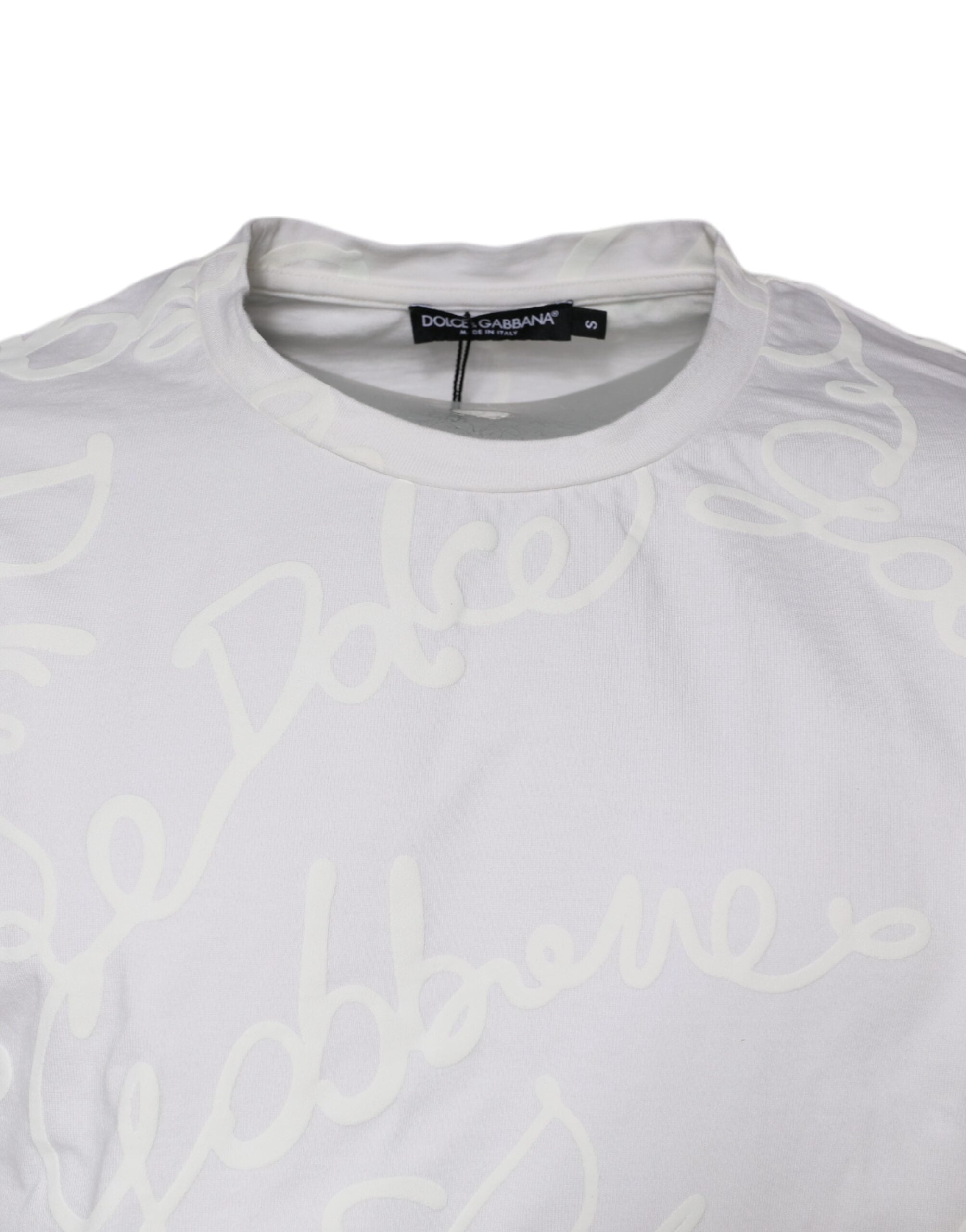 Dolce & Gabbana White Logo Print Cotton Crew Neck Men's T-shirt (Pre-Owned)