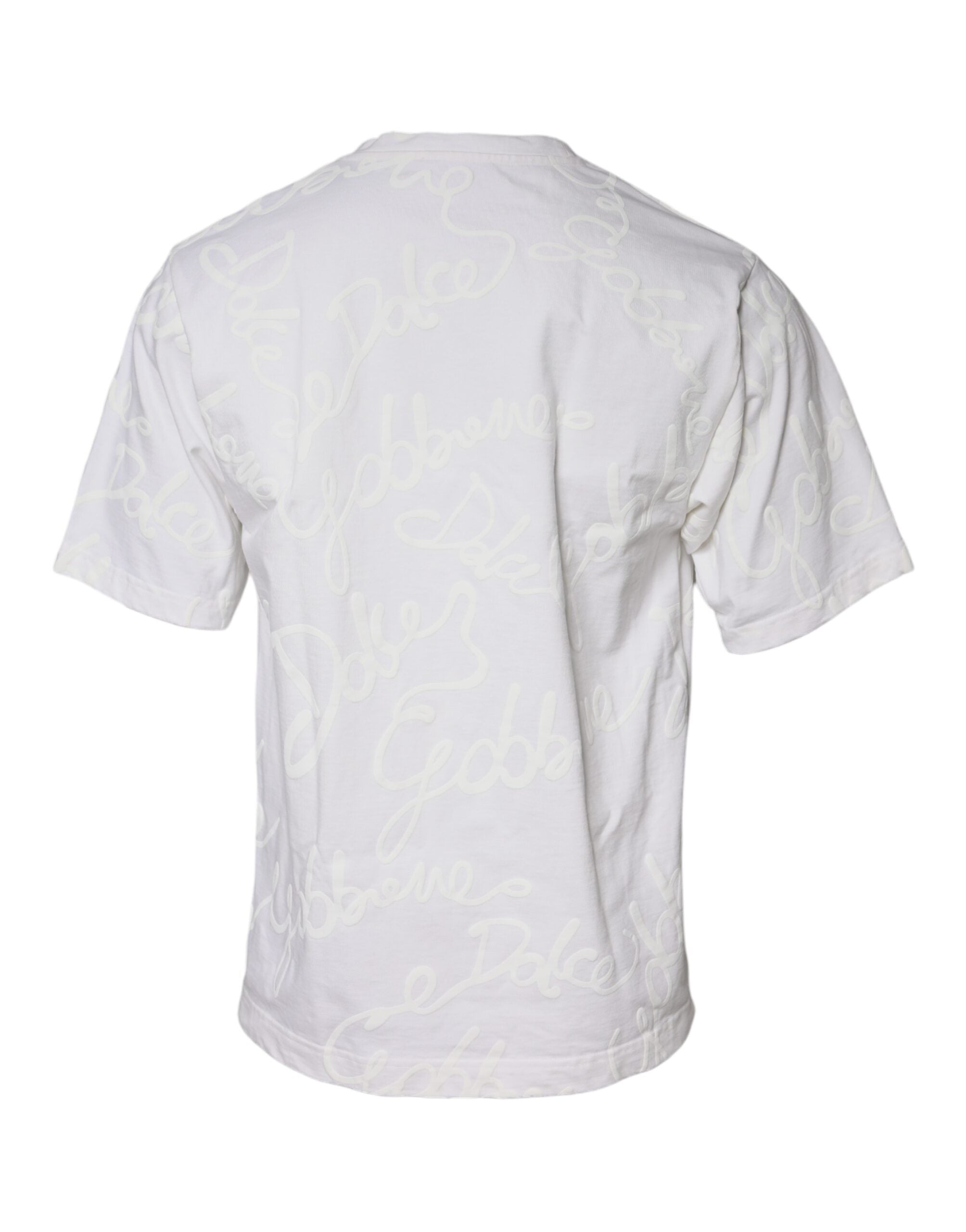 Dolce & Gabbana White Logo Print Cotton Crew Neck Men's T-shirt (Pre-Owned)