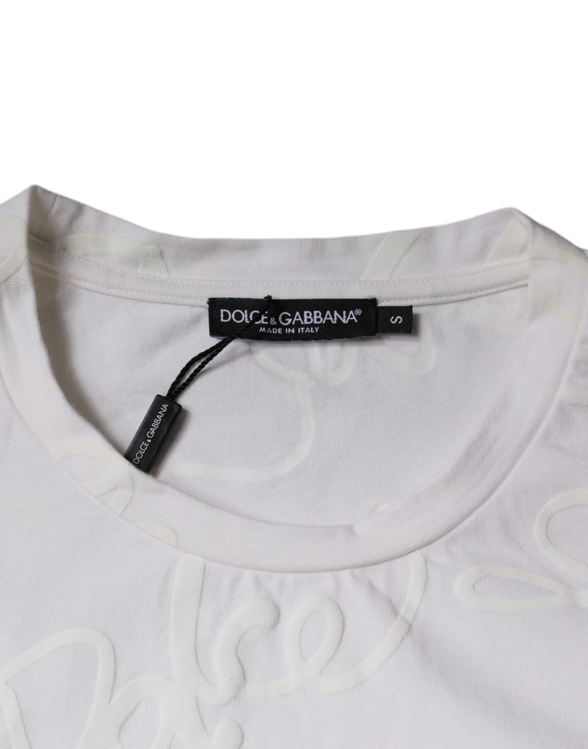 Dolce & Gabbana White Logo Print Cotton Crew Neck Men's T-shirt (Pre-Owned)