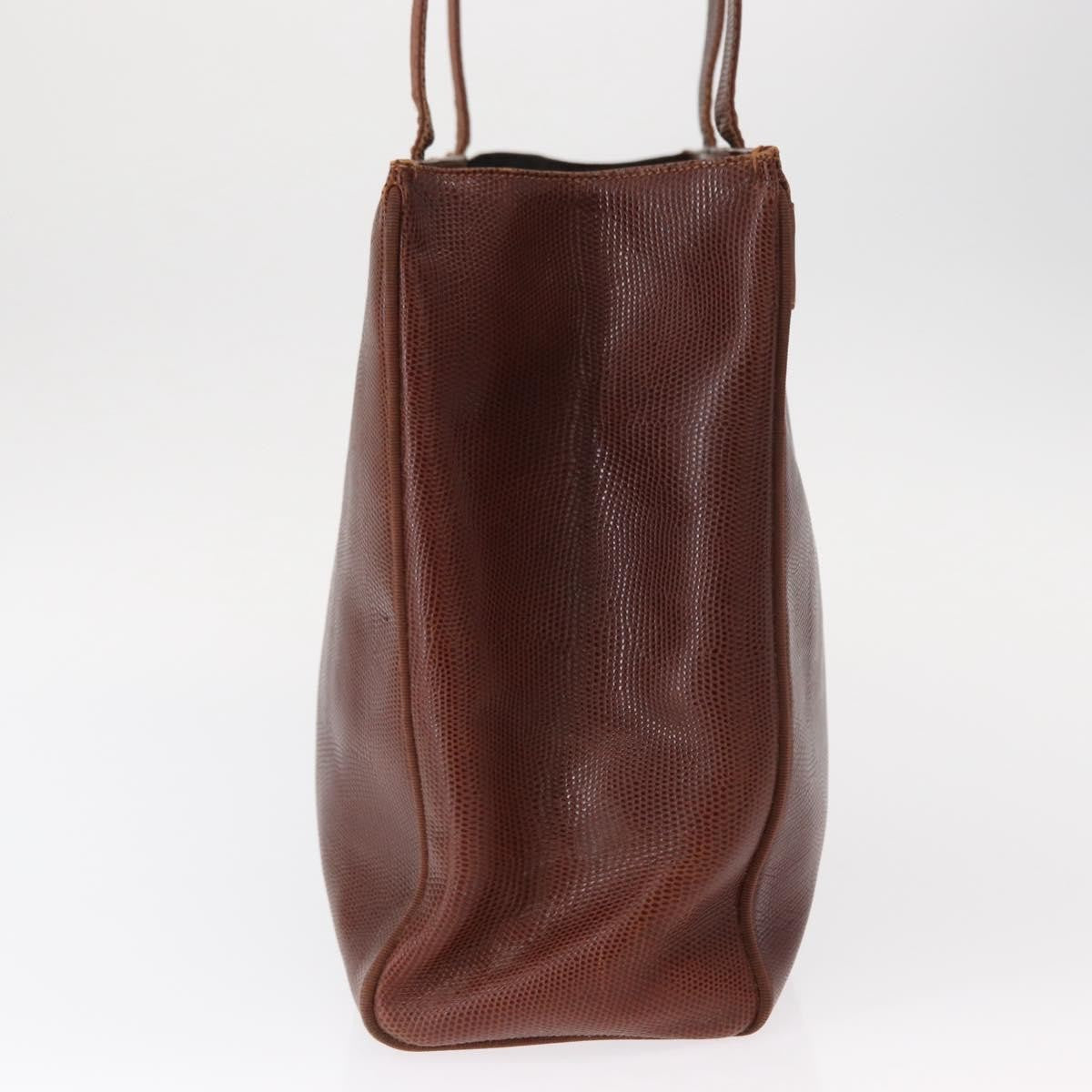 Salvatore Ferragamo Vintage Vara Bow Tote Lizard Embossed Leather Brown Leather Tote Bag Bag (Pre-Owned)