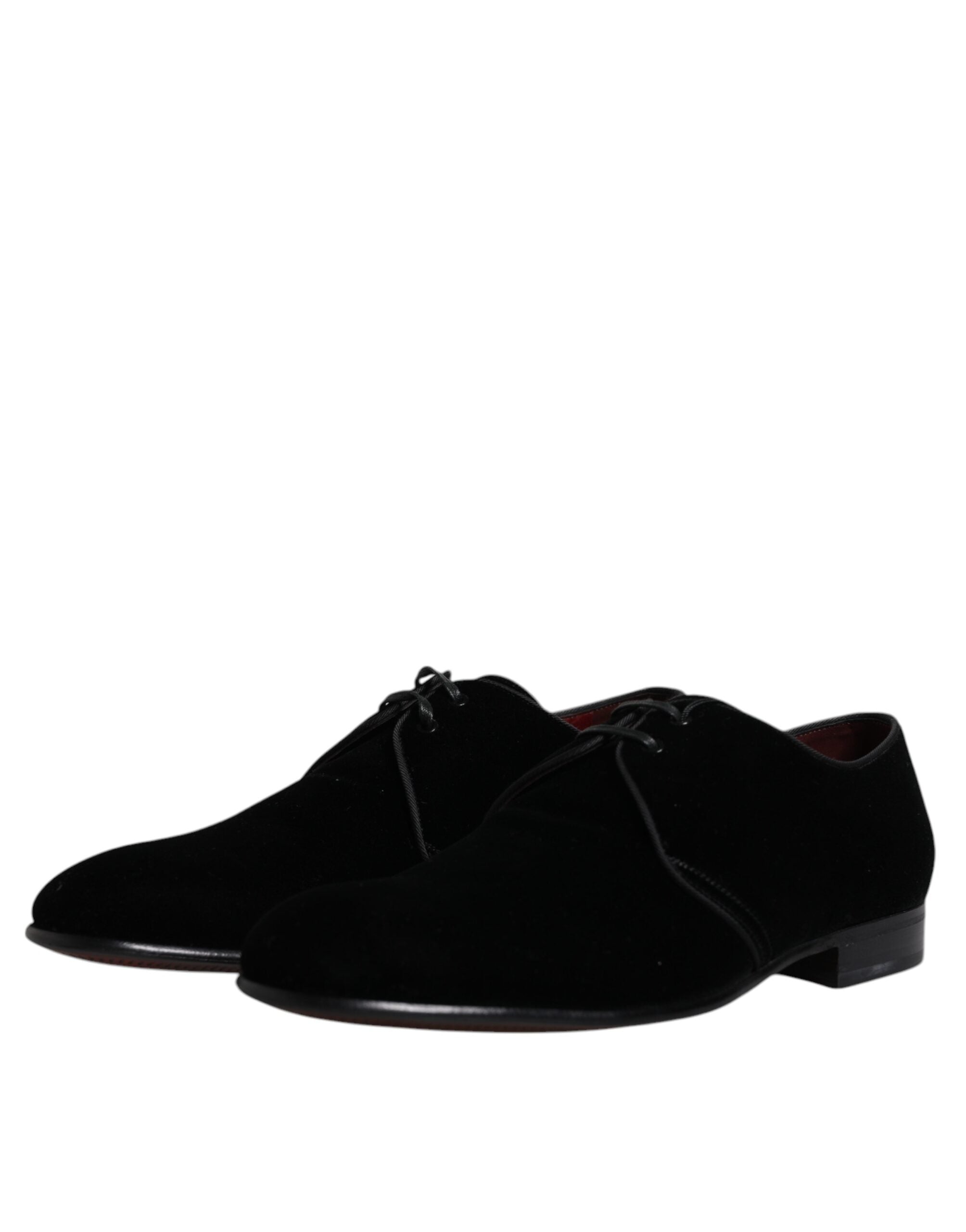 Dolce & Gabbana Black Velvet Leather Lace Up Derby Men's Shoes