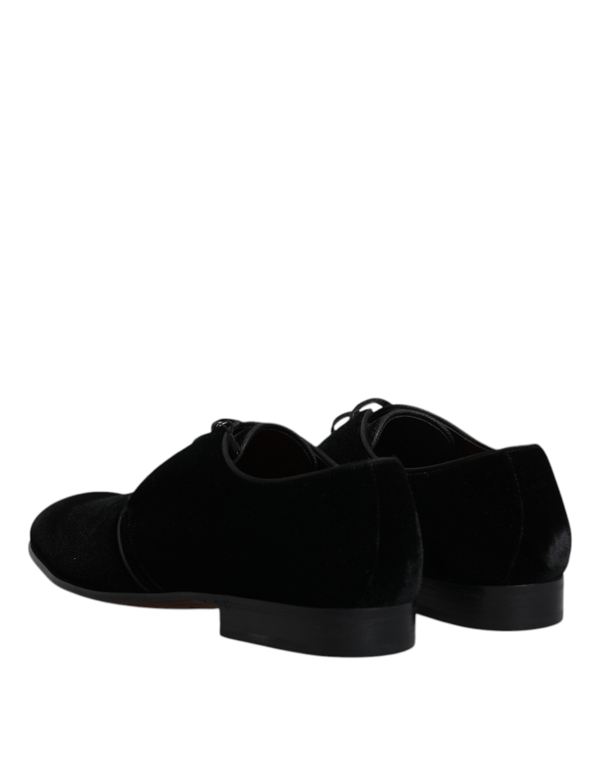 Dolce & Gabbana Black Velvet Leather Lace Up Derby Men's Shoes