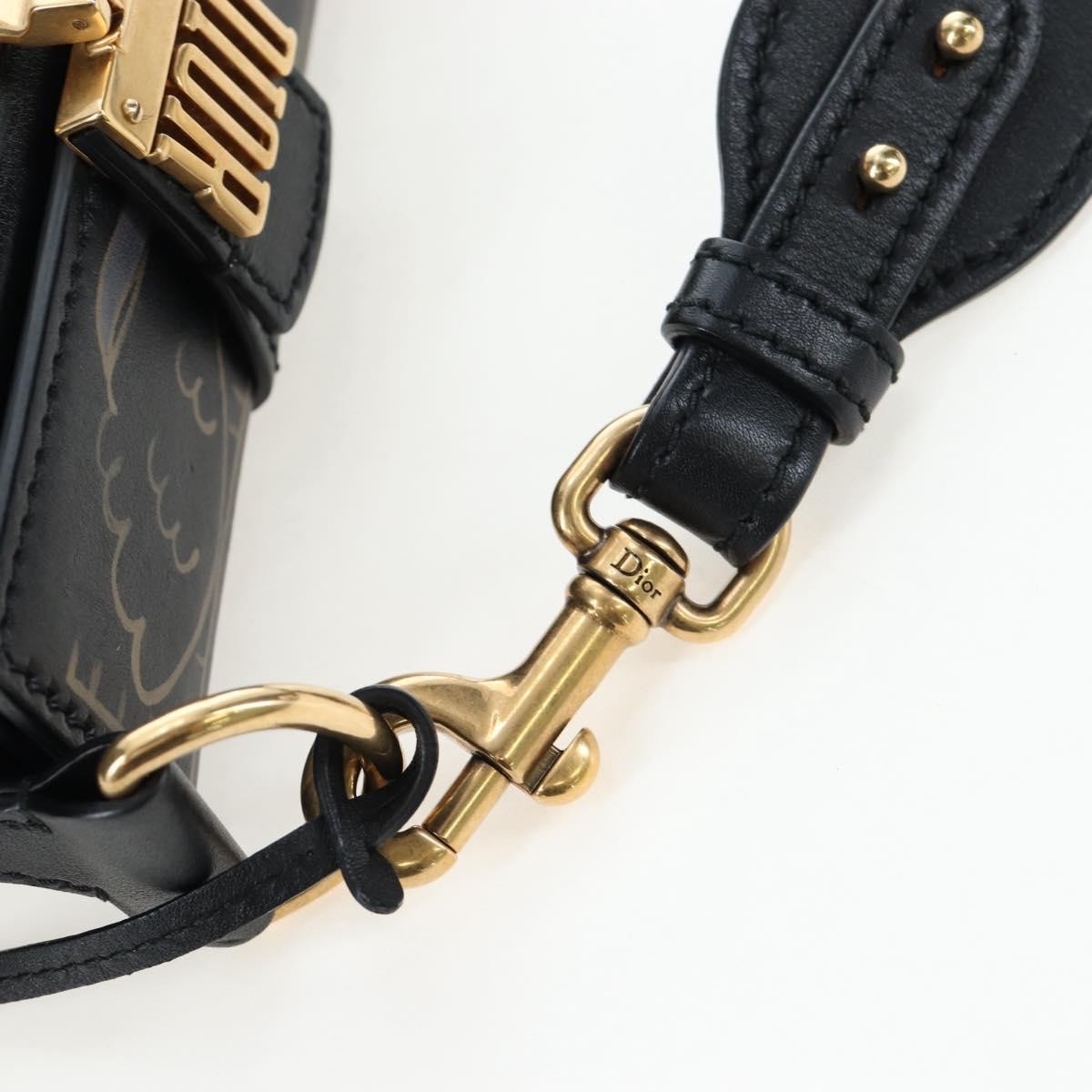 Christian Dior Dioraddict Lockbox Printed Leather Black Leather Shoulder Bag Bag (Pre-Owned)