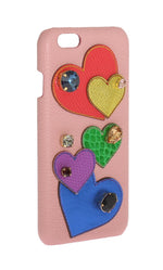 Dolce & Gabbana Pink Leather Heart Crystal Phone Women's Case