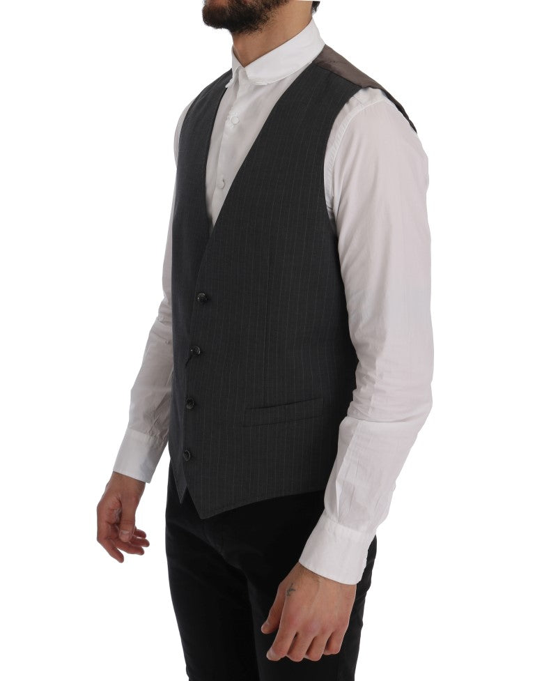 Dolce & Gabbana Elegant Striped Gray Waistcoat Men's Vest
