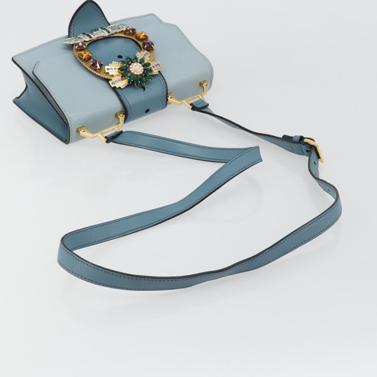 Miu Miu Madras Crystal Buckle Leather Blue Leather Shoulder Bag Bag (Pre-Owned)