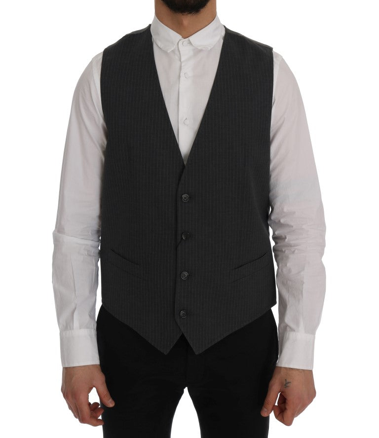 Dolce & Gabbana Elegant Gray Striped Waistcoat Men's Vest