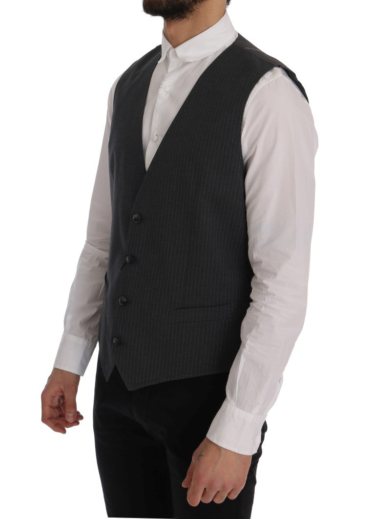Dolce & Gabbana Elegant Gray Striped Waistcoat Men's Vest