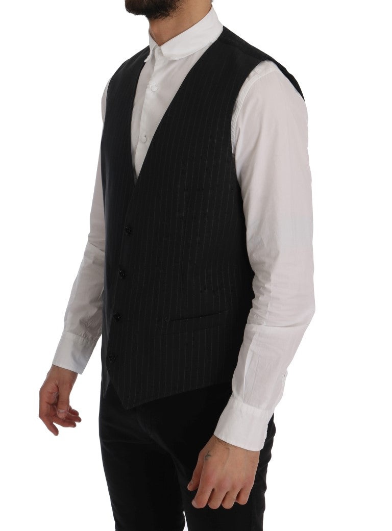 Dolce & Gabbana Elegant Gray Striped Men's Waistcoat Men's Vest
