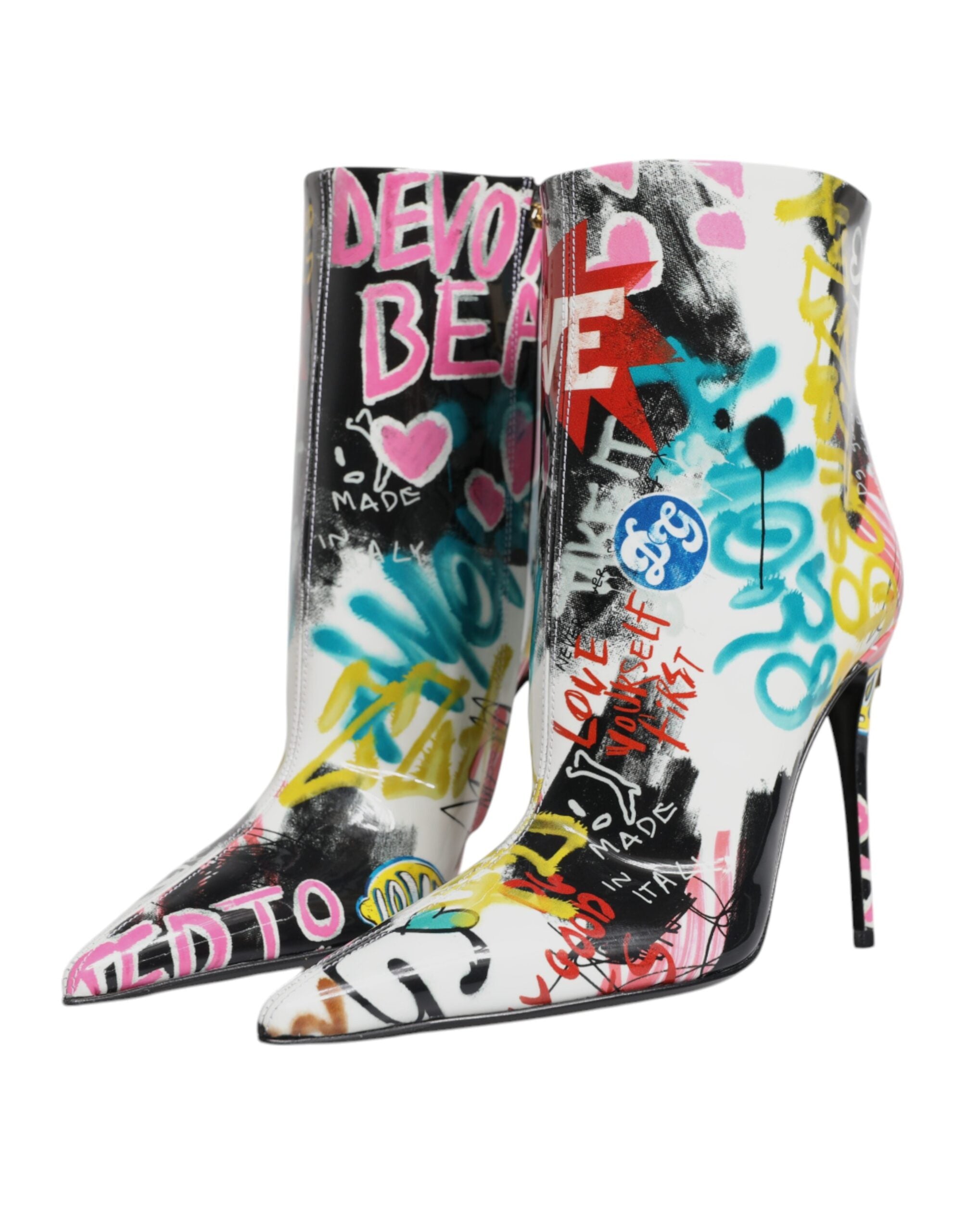 Dolce & Gabbana Multicolor Graffiti Keira Mid Calf Boots Women's Shoes