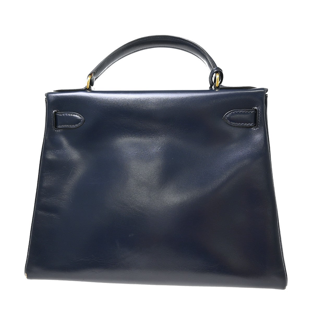 Hermes Kelly Blue Box Calf With Gold Hardware Navy Calfskin Handbag (Pre-Owned)