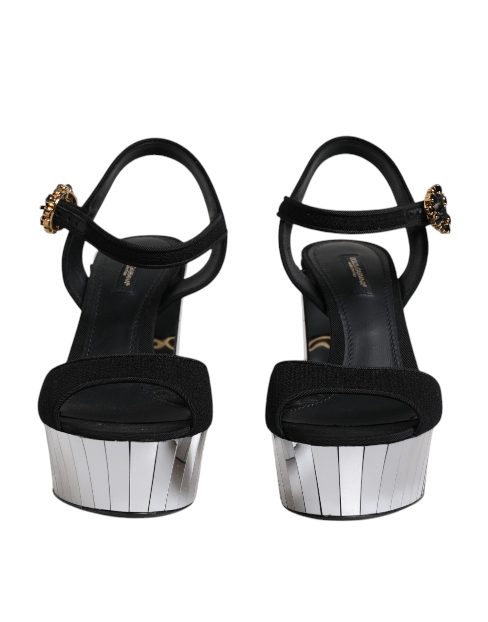 Dolce & Gabbana Black Mirror Heels Platform Sandals Women's Shoes
