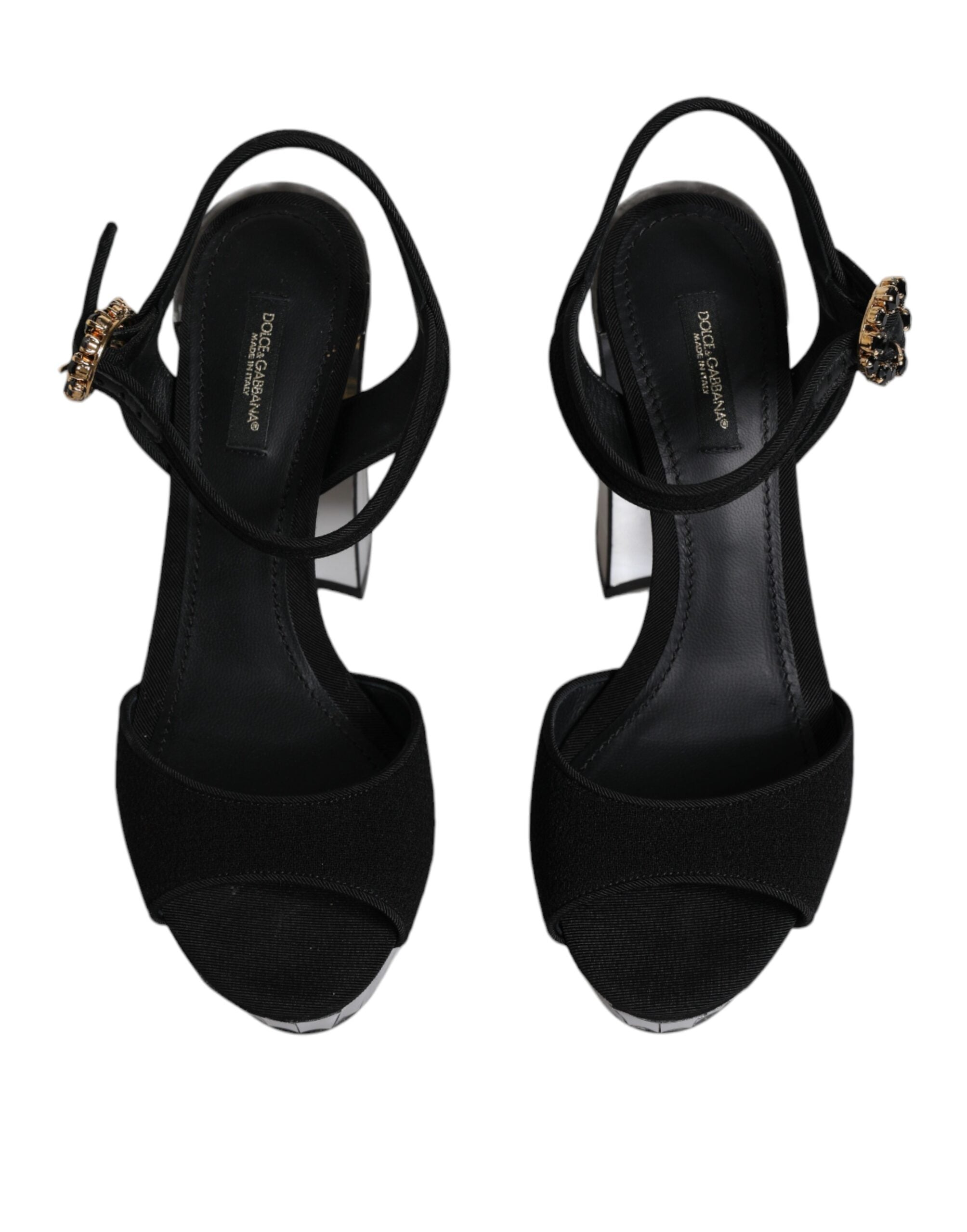 Dolce & Gabbana Black Mirror Heels Platform Sandals Women's Shoes
