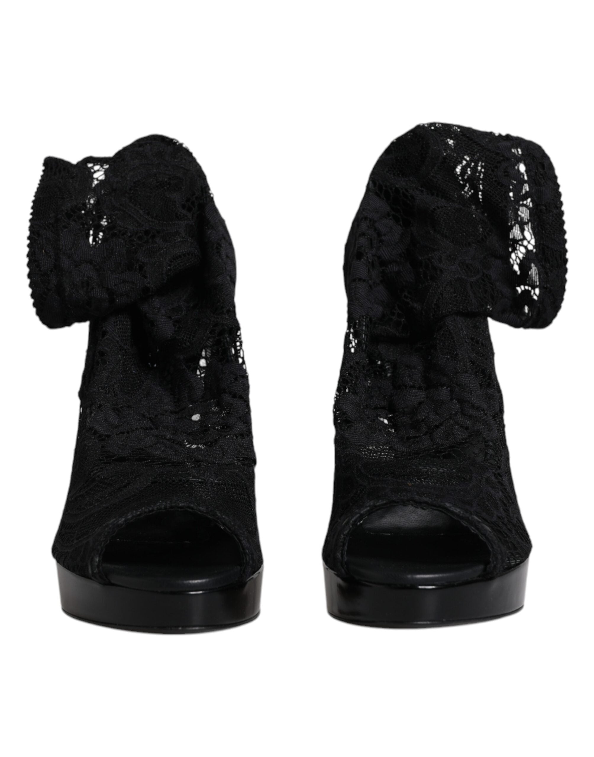 Dolce & Gabbana Black Stretch Taormina Lace Boots Women's Shoes