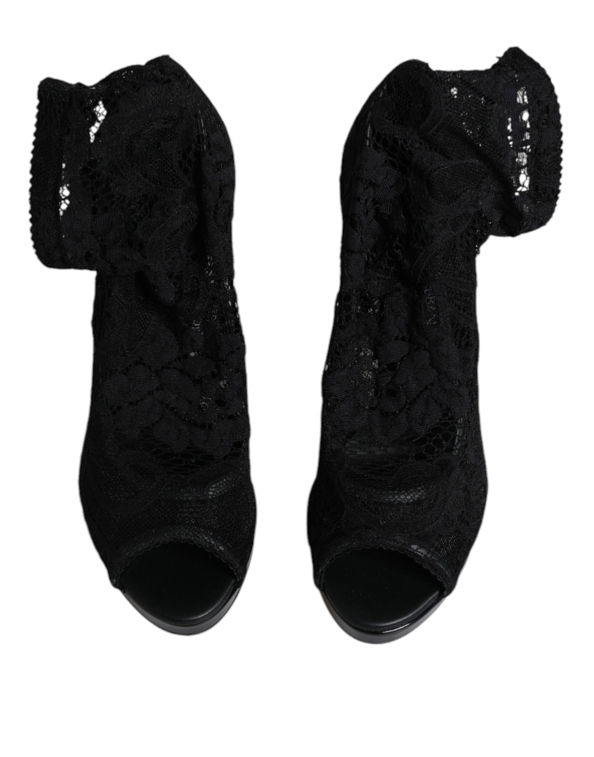 Dolce & Gabbana Black Stretch Taormina Lace Boots Women's Shoes