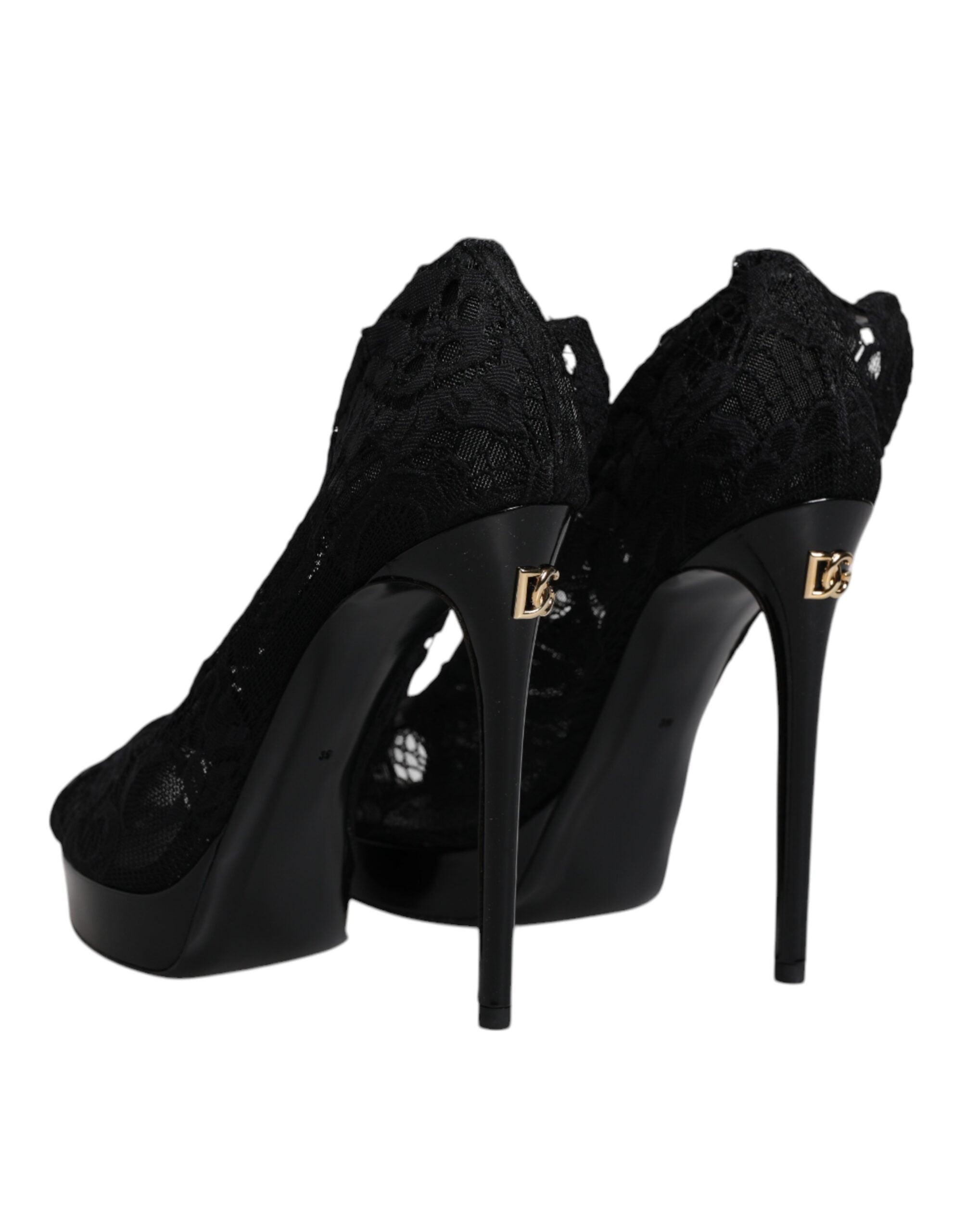 Dolce & Gabbana Black Stretch Taormina Lace Boots Women's Shoes