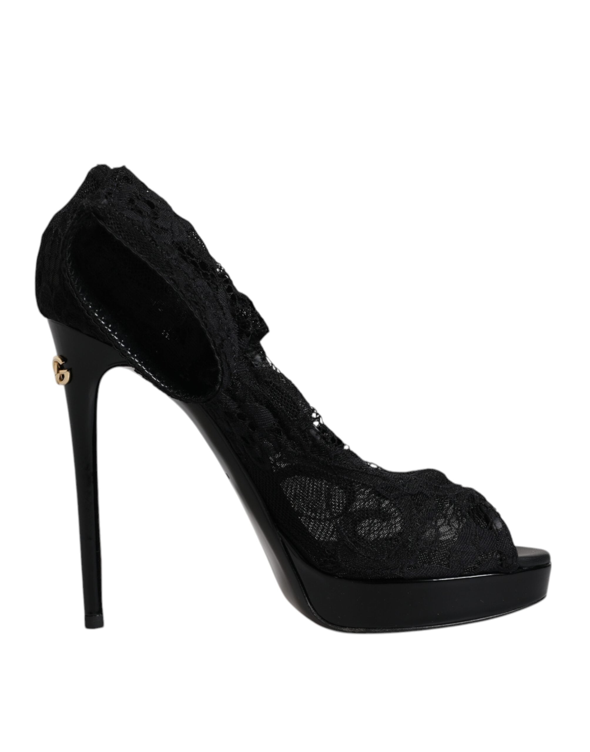 Dolce & Gabbana Black Stretch Taormina Lace Boots Women's Shoes