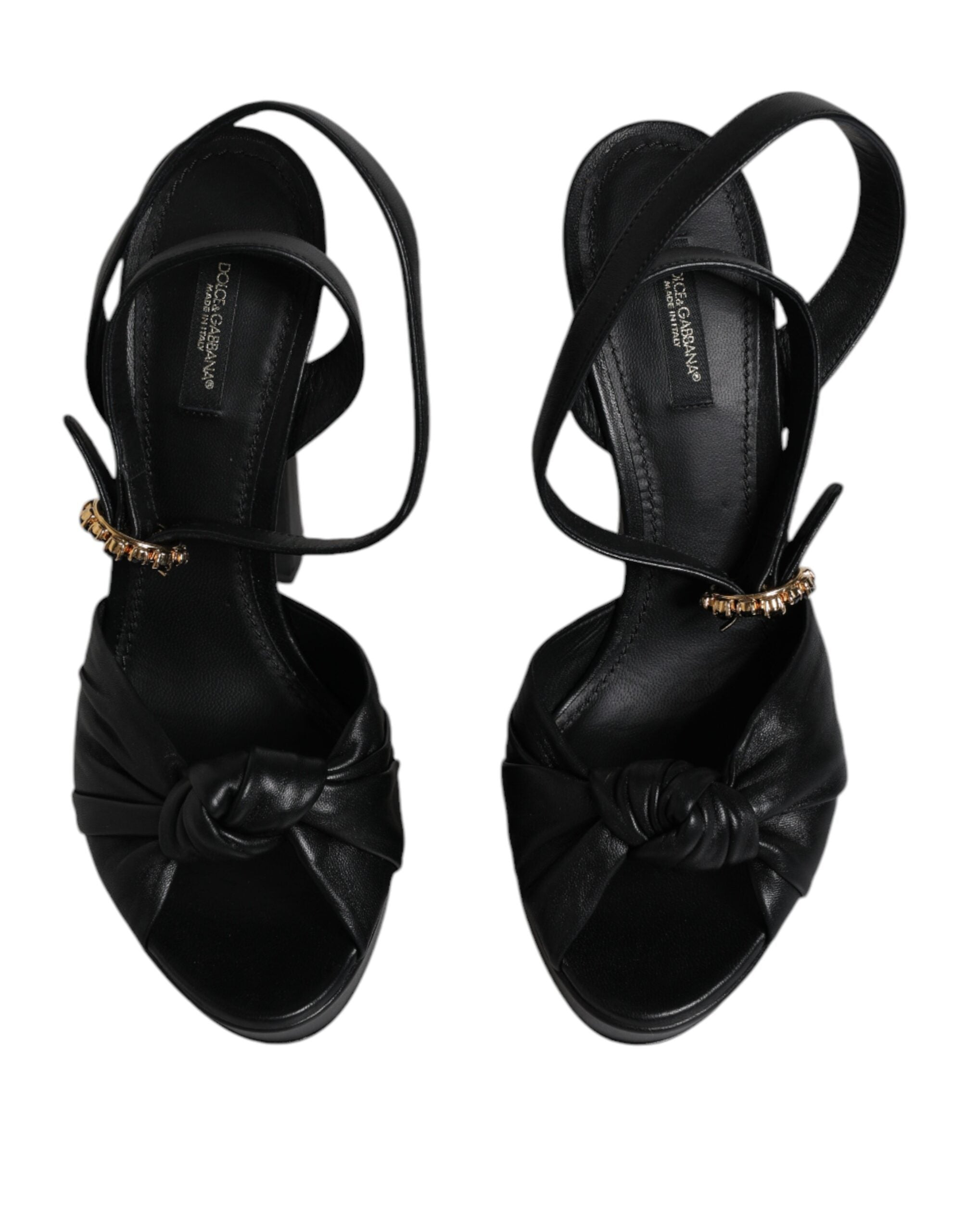 Dolce & Gabbana Black Leather Platform Heels Sandals Women's Shoes (Pre-Owned)