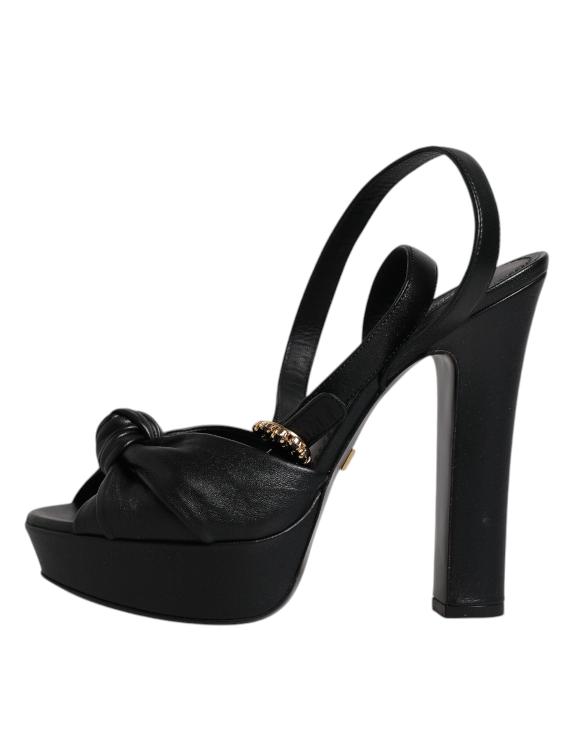 Dolce & Gabbana Black Leather Platform Heels Sandals Women's Shoes (Pre-Owned)