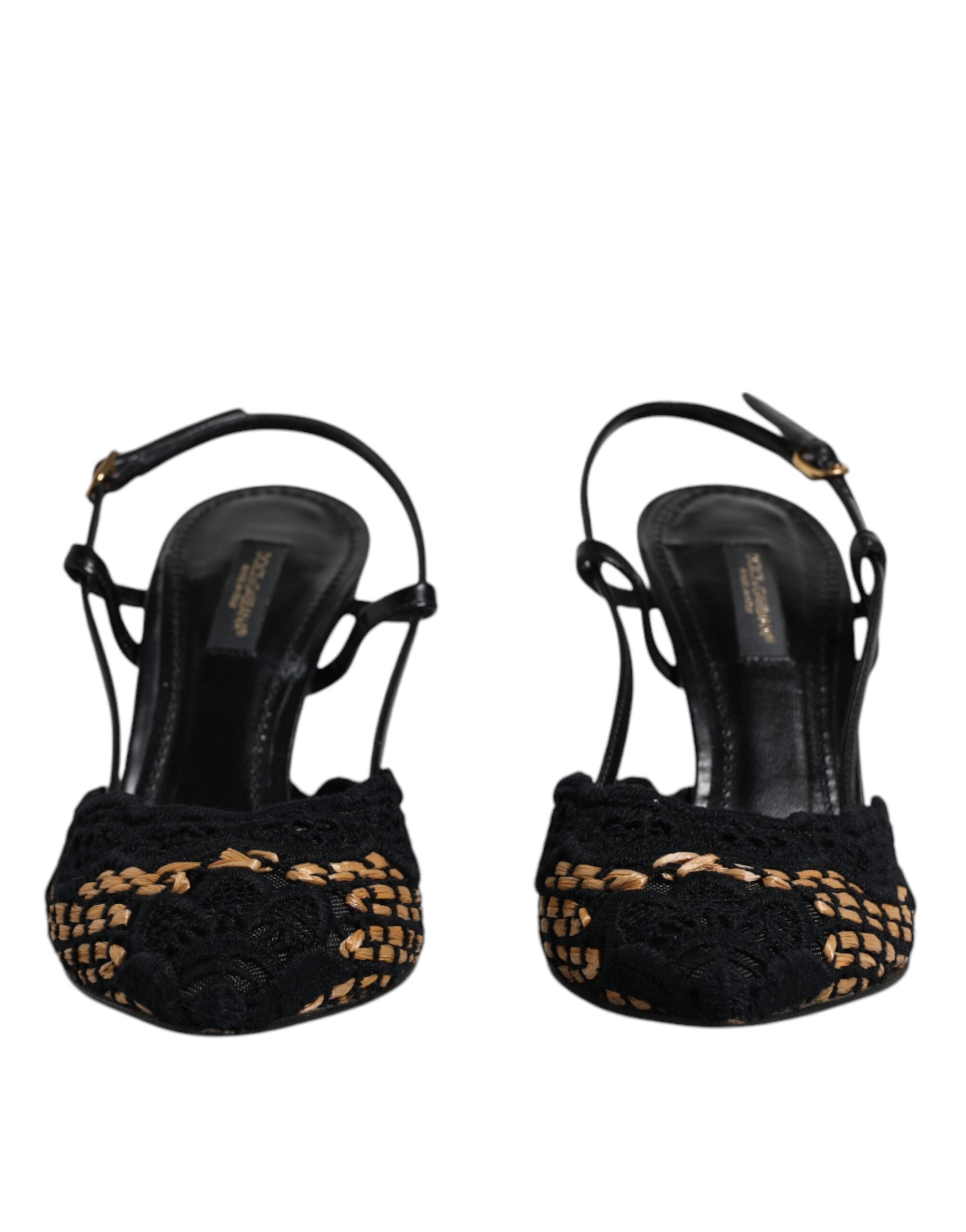 Dolce & Gabbana Black Brown Lace High Heels Slingback Women's Shoes (Pre-Owned)