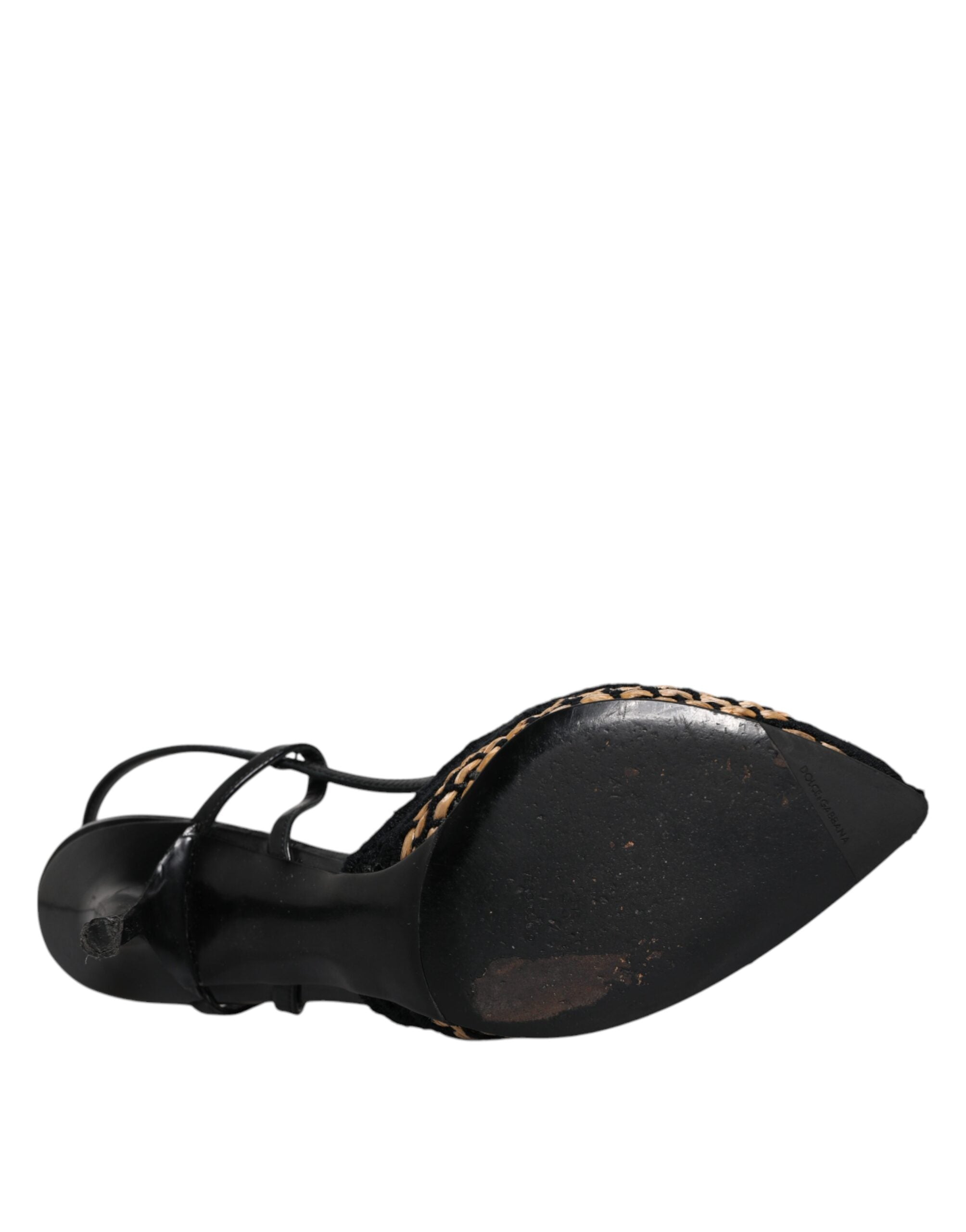 Dolce & Gabbana Black Brown Lace High Heels Slingback Women's Shoes (Pre-Owned)