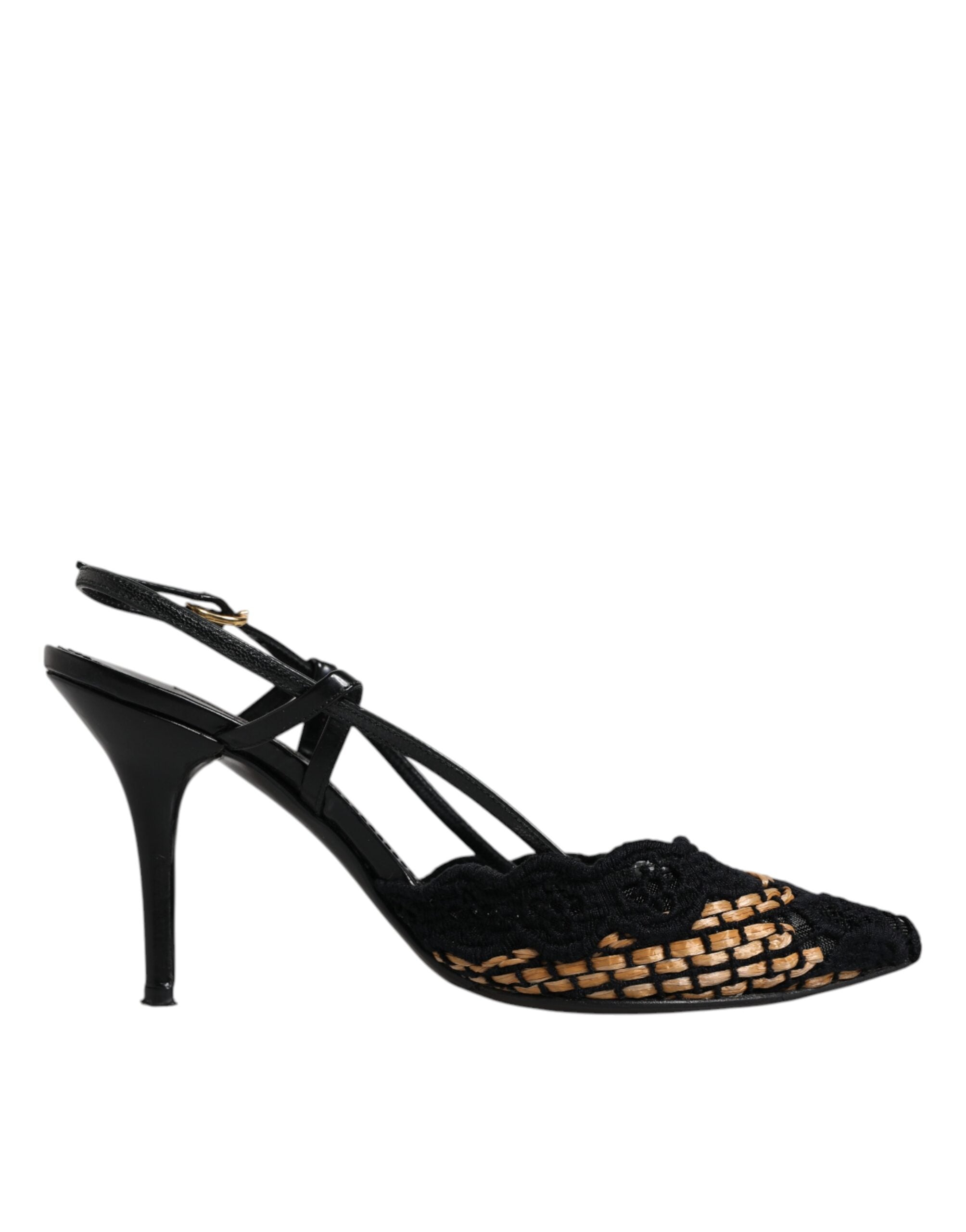 Dolce & Gabbana Black Brown Lace High Heels Slingback Women's Shoes (Pre-Owned)