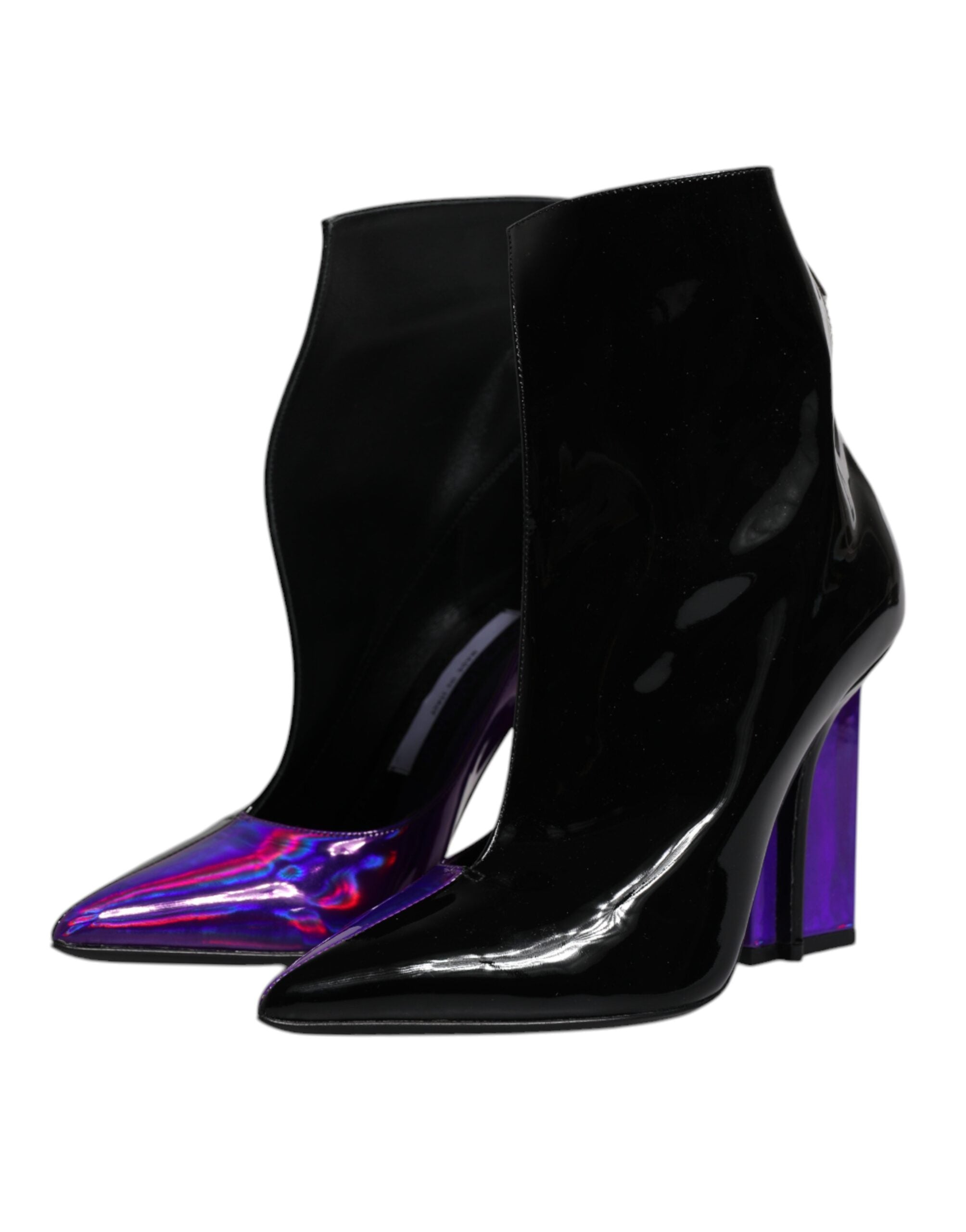 Dolce & Gabbana Purple Black Pointed Ankle Boots Women's Shoes